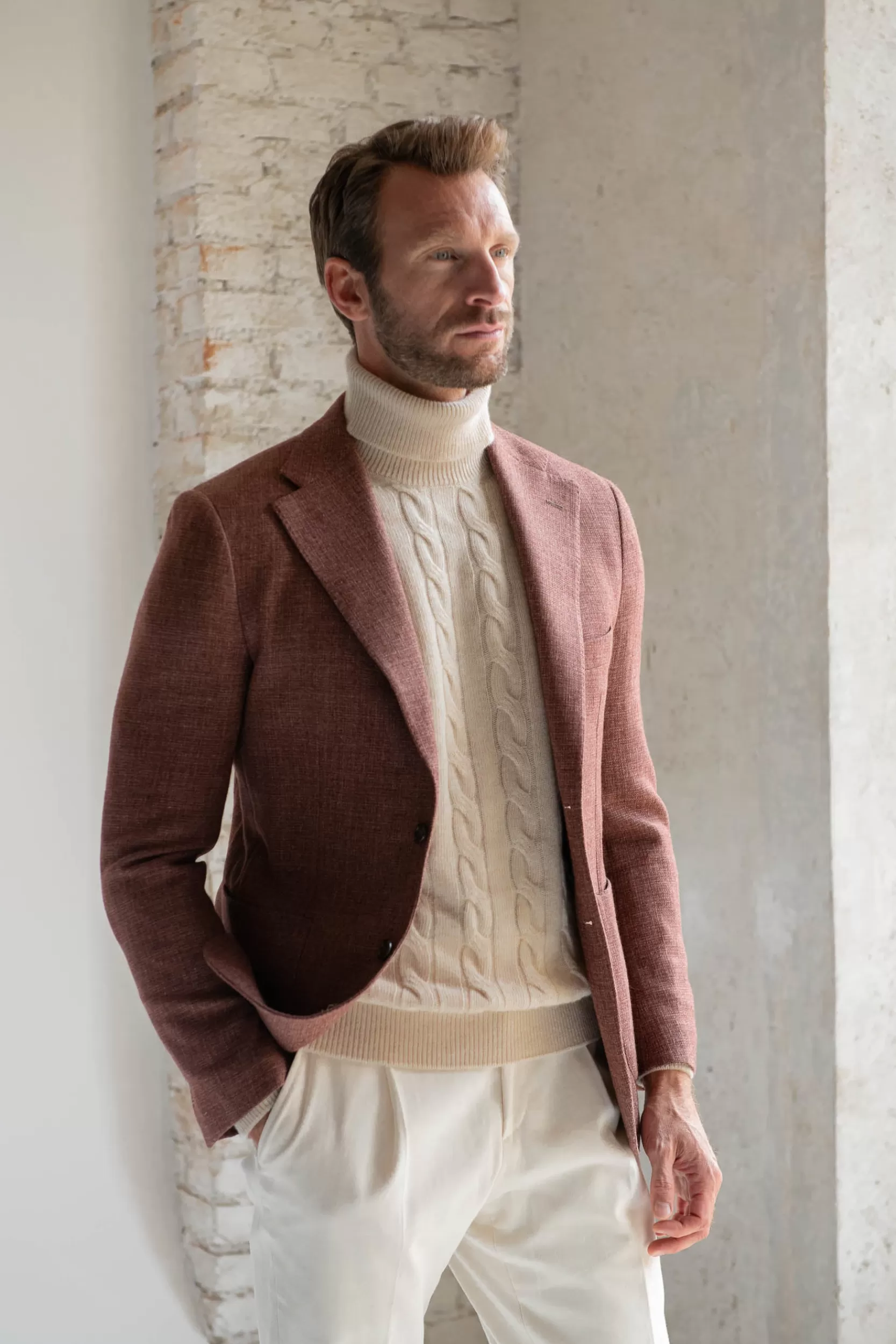 Sale Pini Parma Giacca Mattone In Lana, Cotone E Seta - Made In Italy