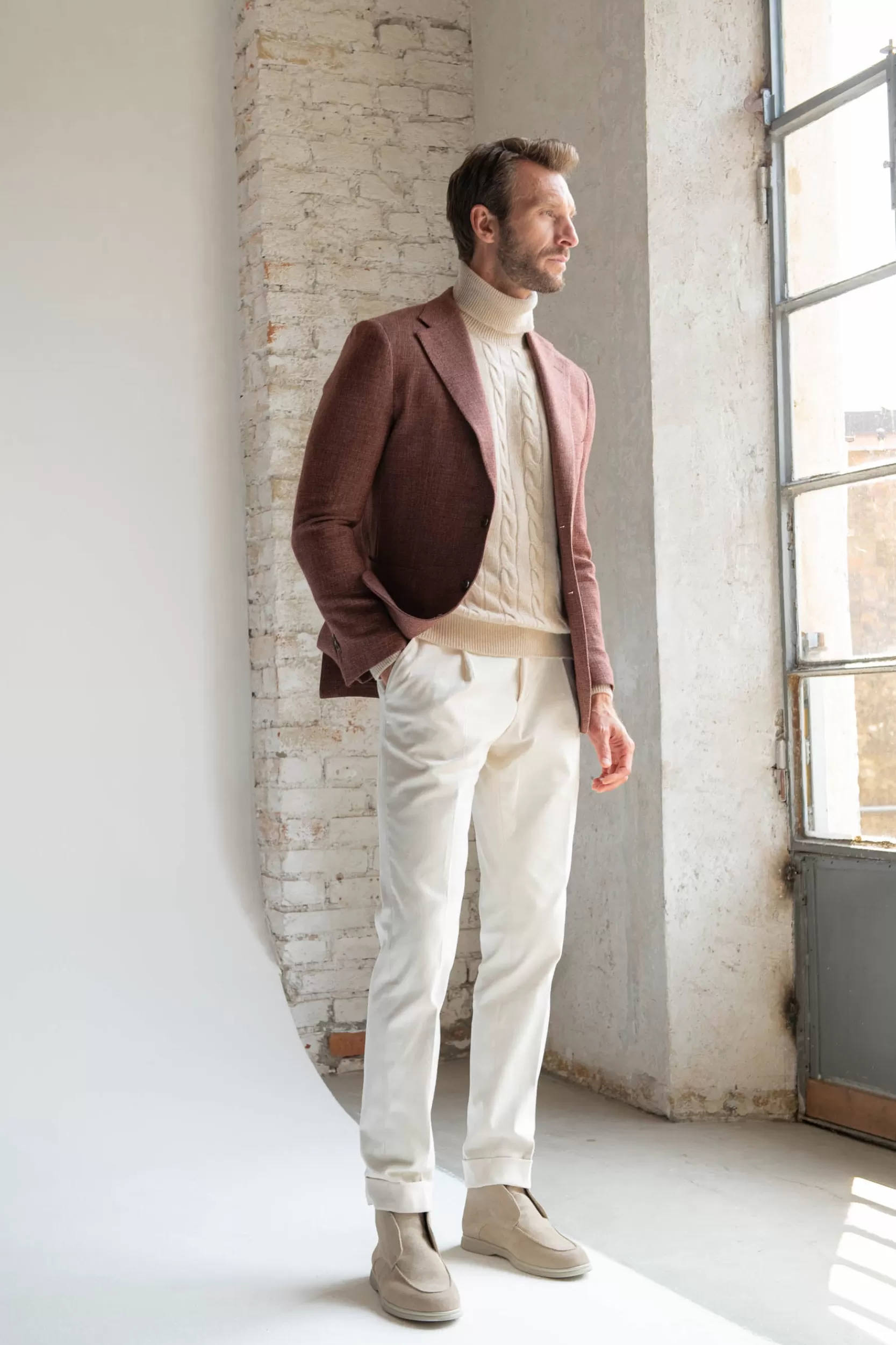 Sale Pini Parma Giacca Mattone In Lana, Cotone E Seta - Made In Italy
