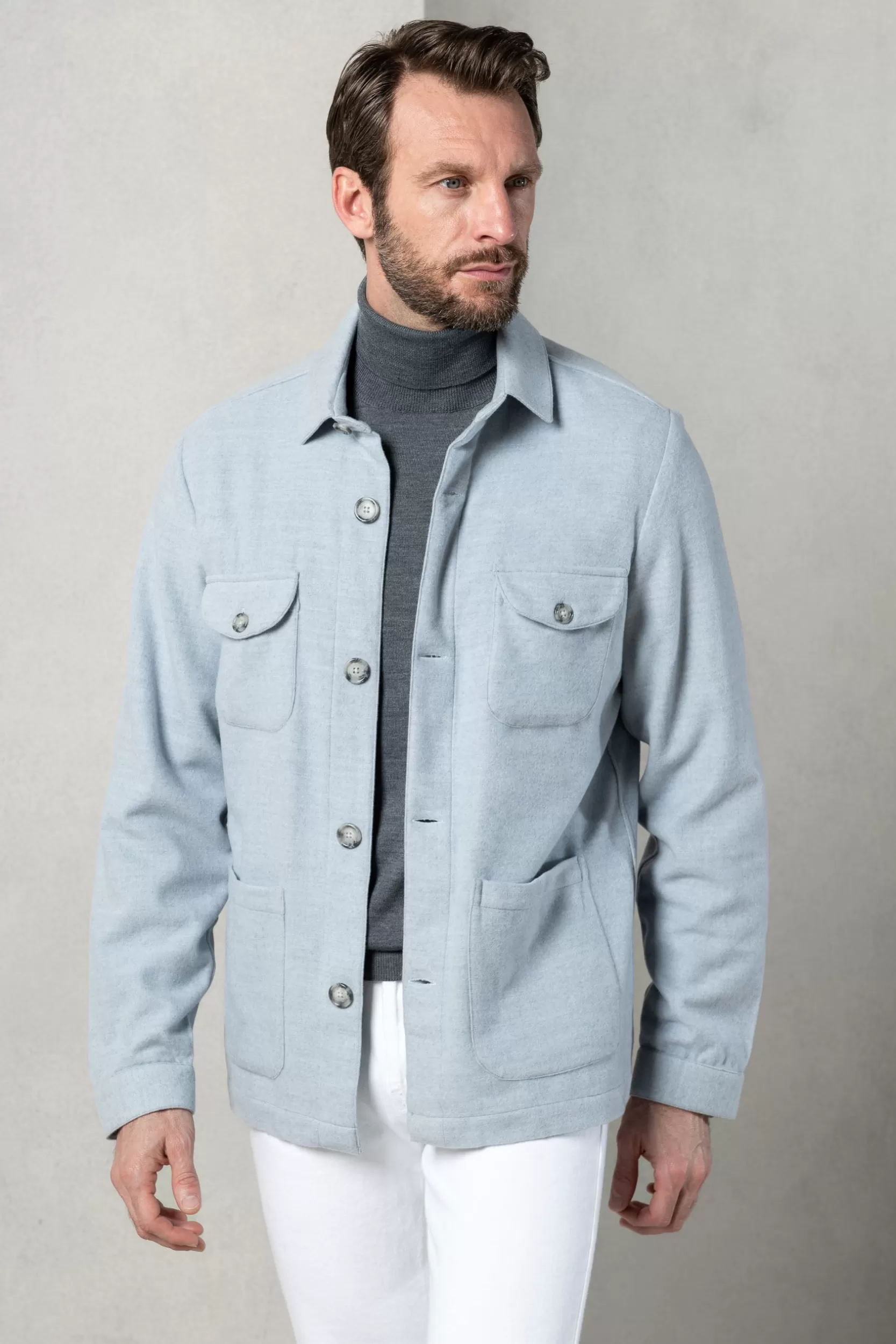 Cheap Pini Parma Giacca Safari Azzurra In Flanella Super 180s – Made In Italy Azzurro