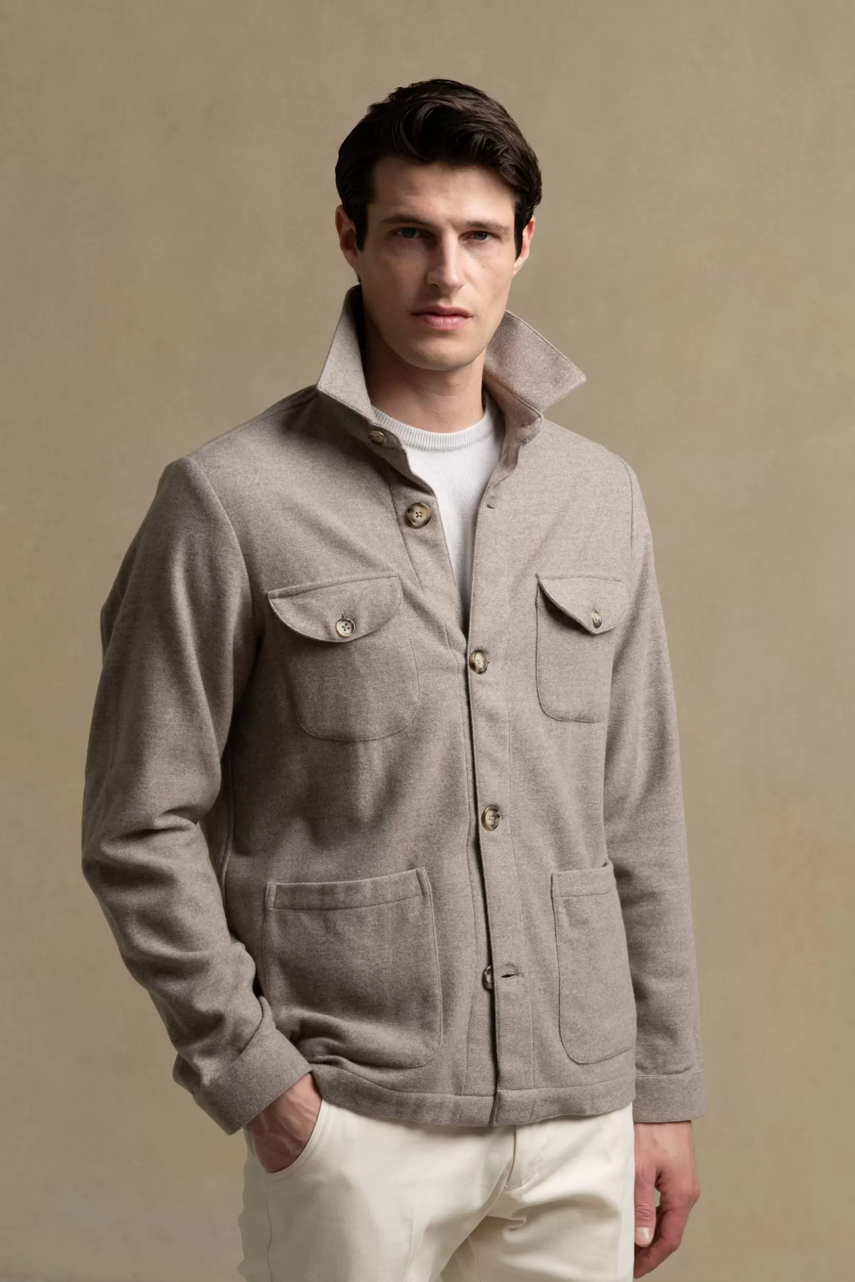 Sale Pini Parma Giacca Safari Flanella Super 180s – Made In Italy Beige