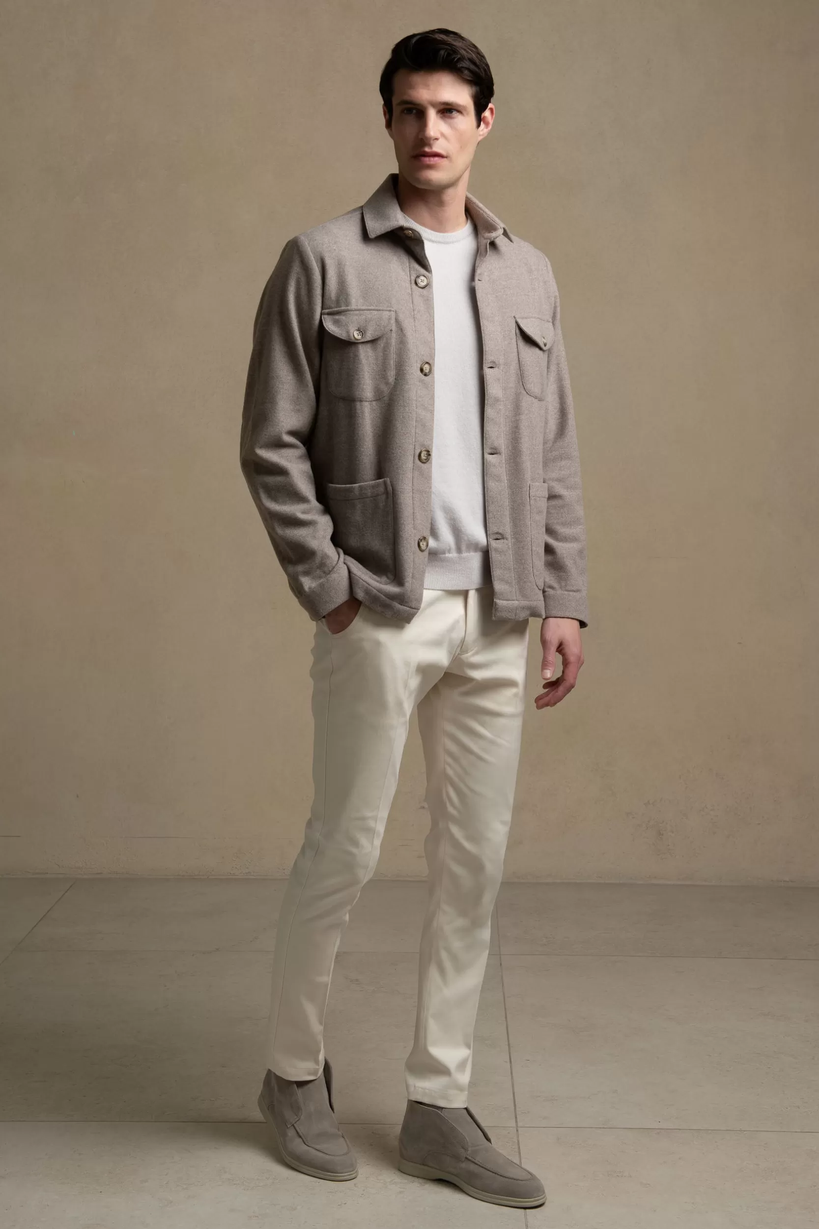 Sale Pini Parma Giacca Safari Flanella Super 180s – Made In Italy Beige