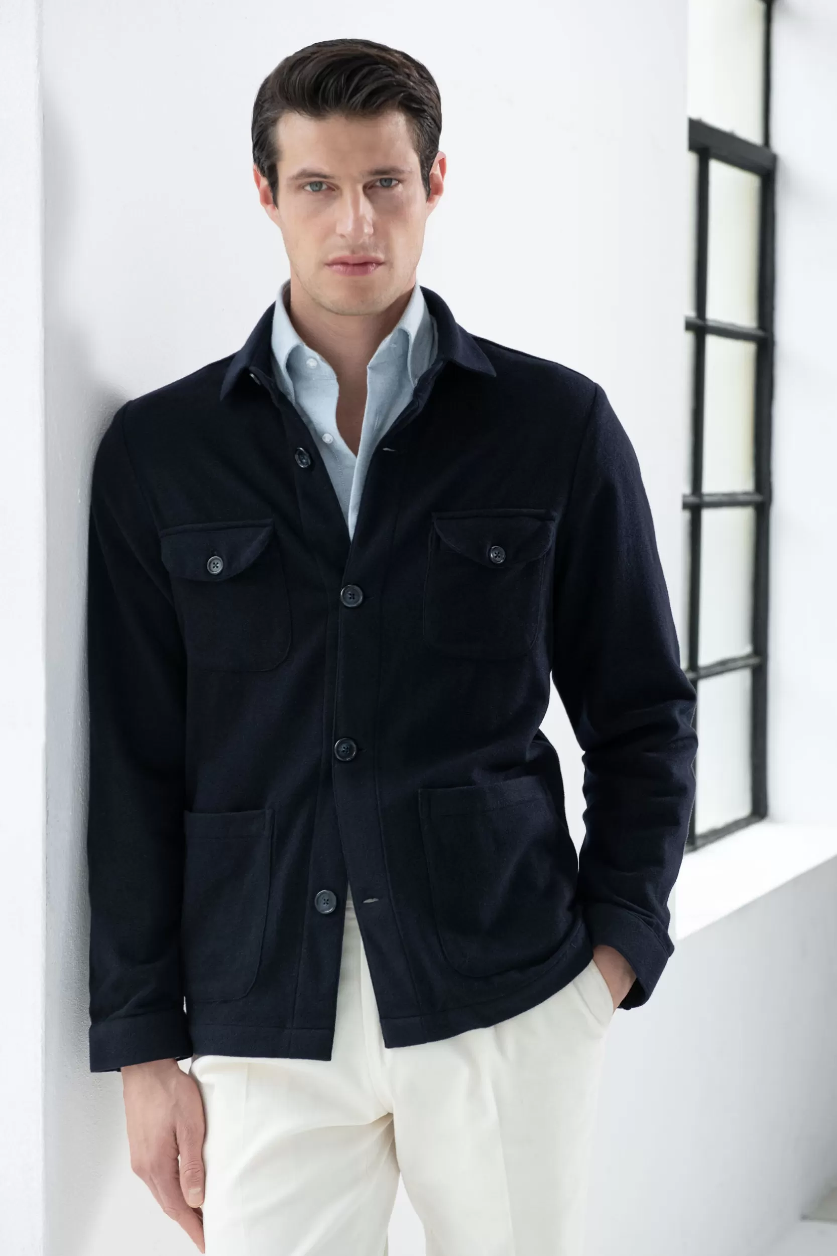 Fashion Pini Parma Giacca Safari Flanella Super 180s – Made In Italy Blu