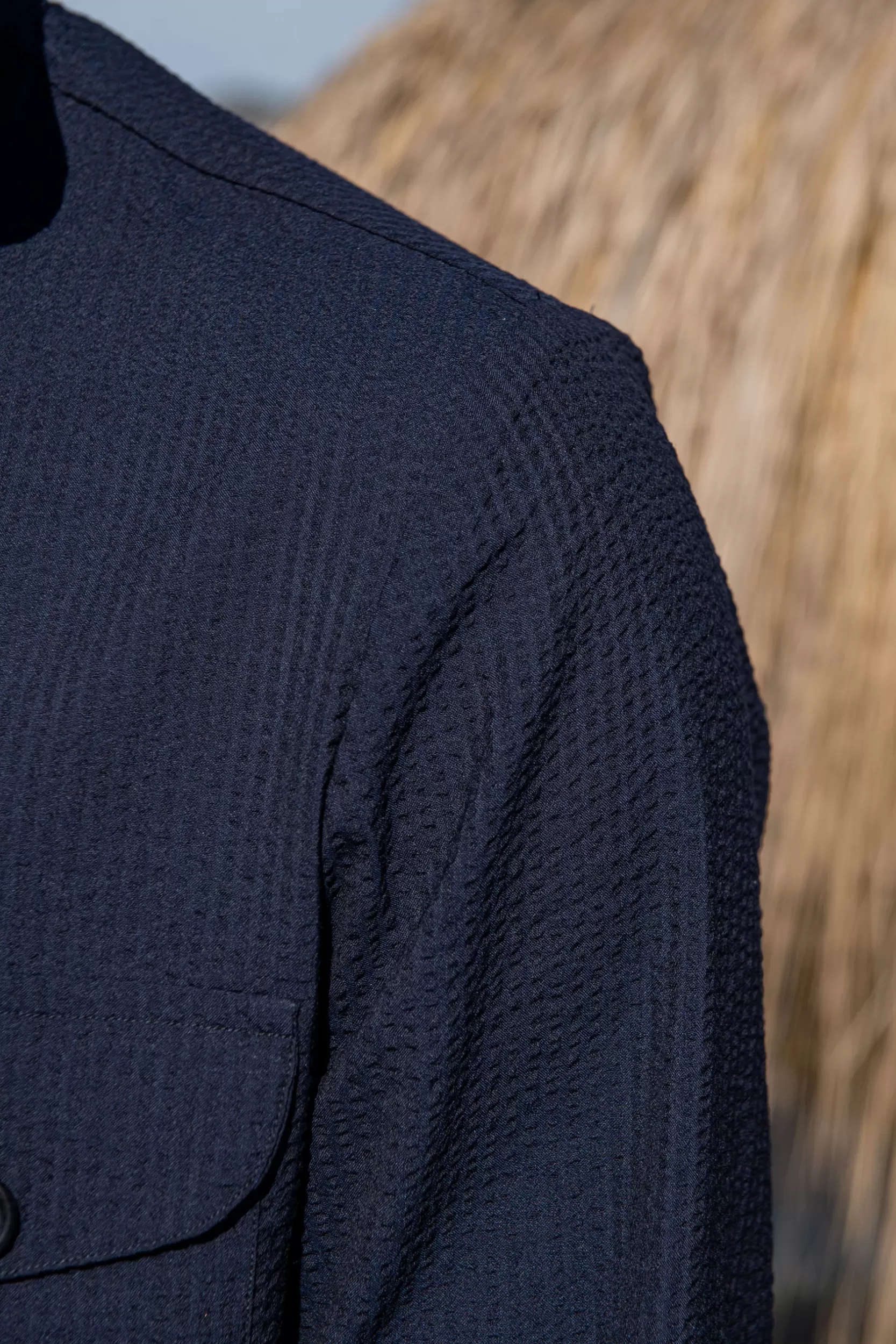 Best Pini Parma Giacca Safari Blu In Seersucker Loro Piana – Made In Italy