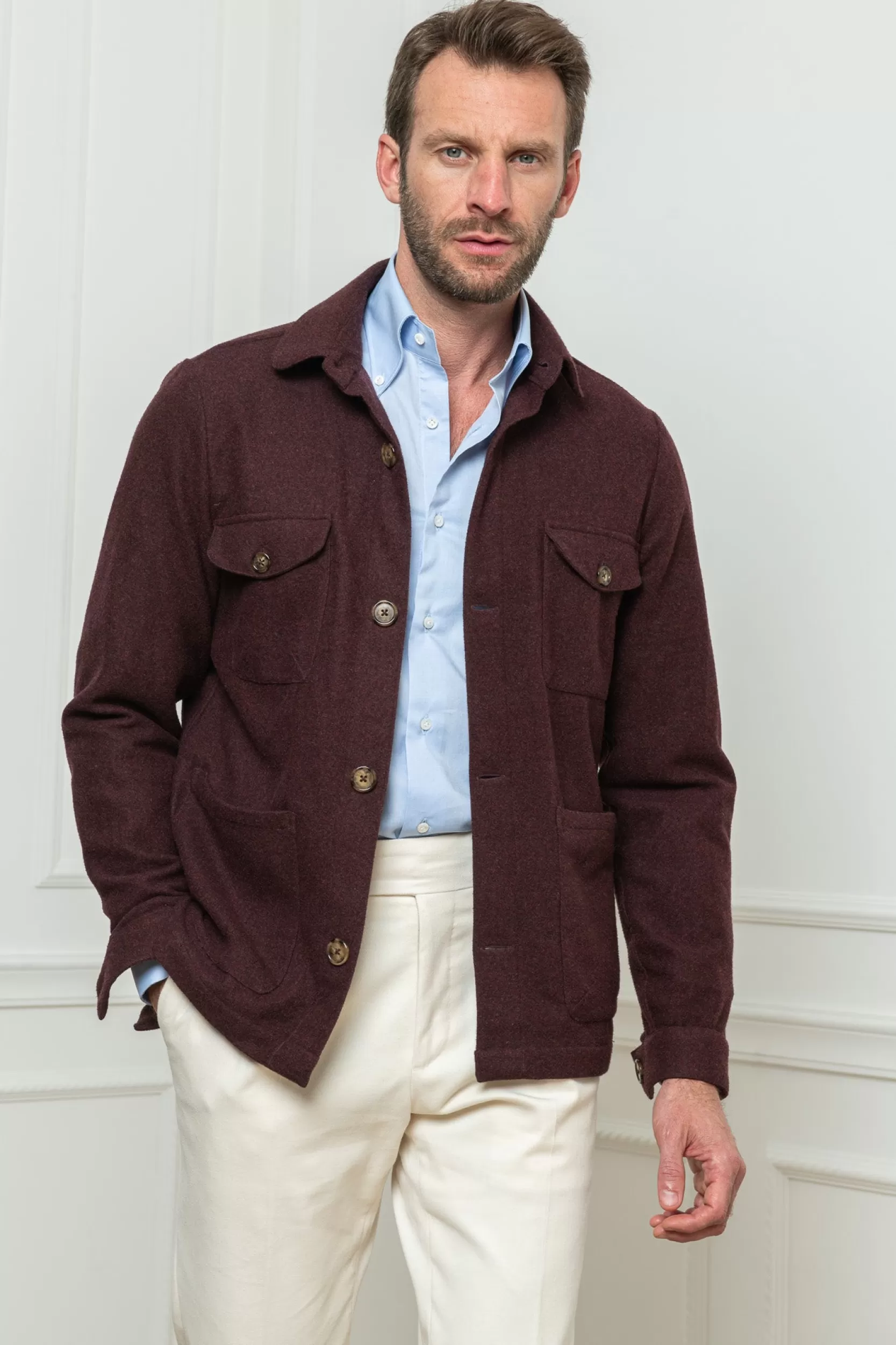 Fashion Pini Parma Giacca Safari Bordeaux Flanella Super 180'S – Made In Italy