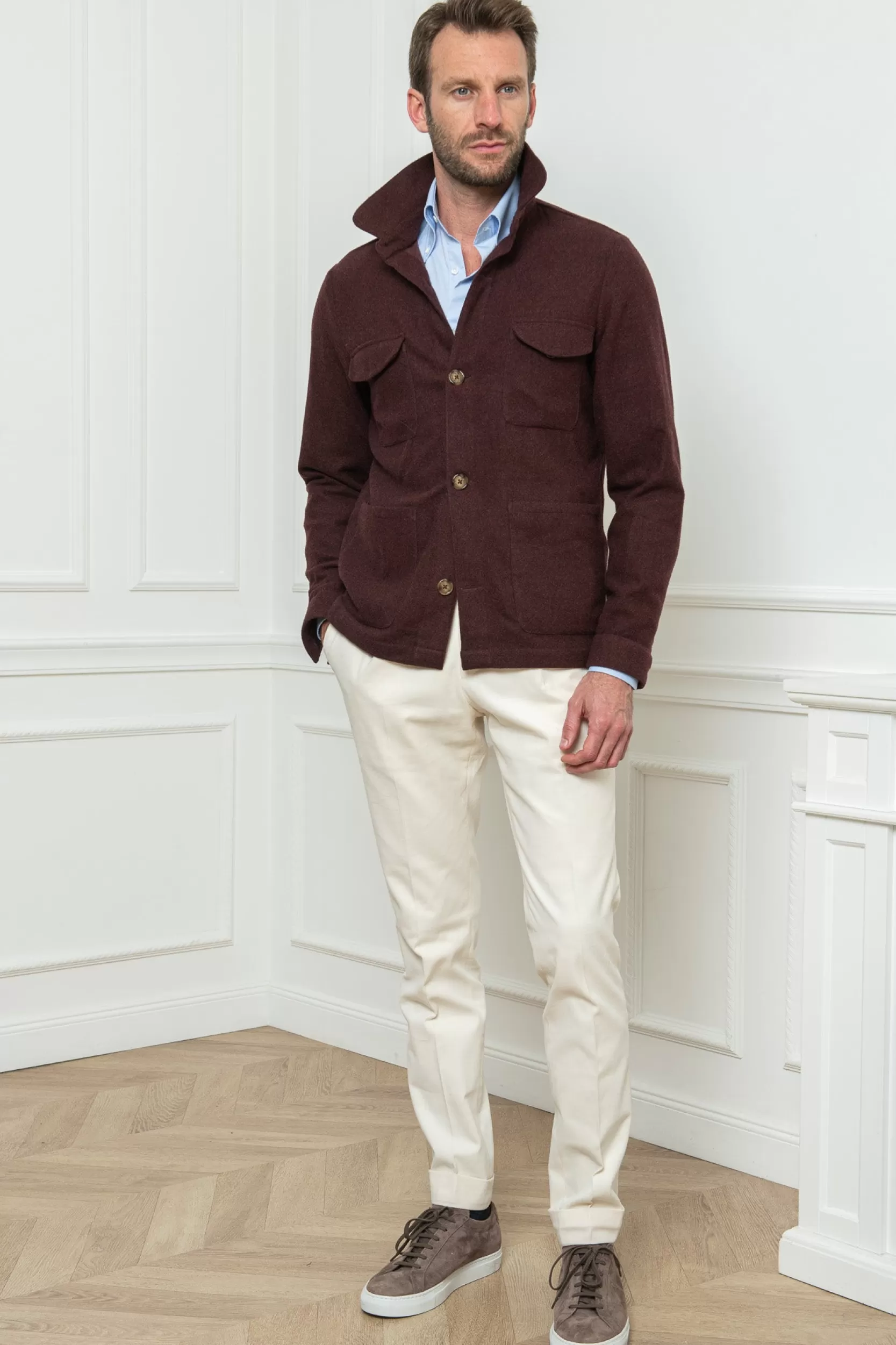 Fashion Pini Parma Giacca Safari Bordeaux Flanella Super 180'S – Made In Italy