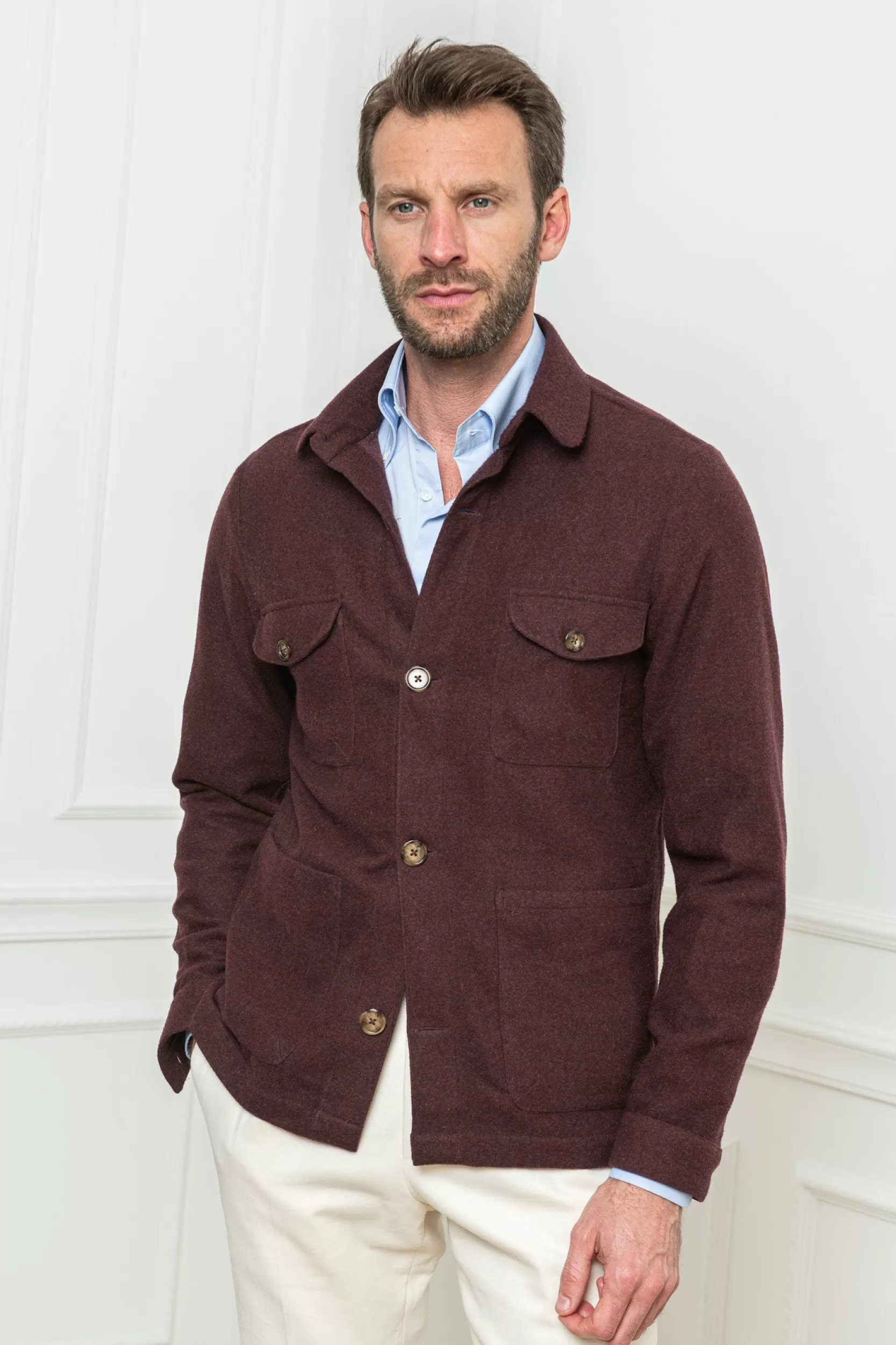 Fashion Pini Parma Giacca Safari Bordeaux Flanella Super 180'S – Made In Italy