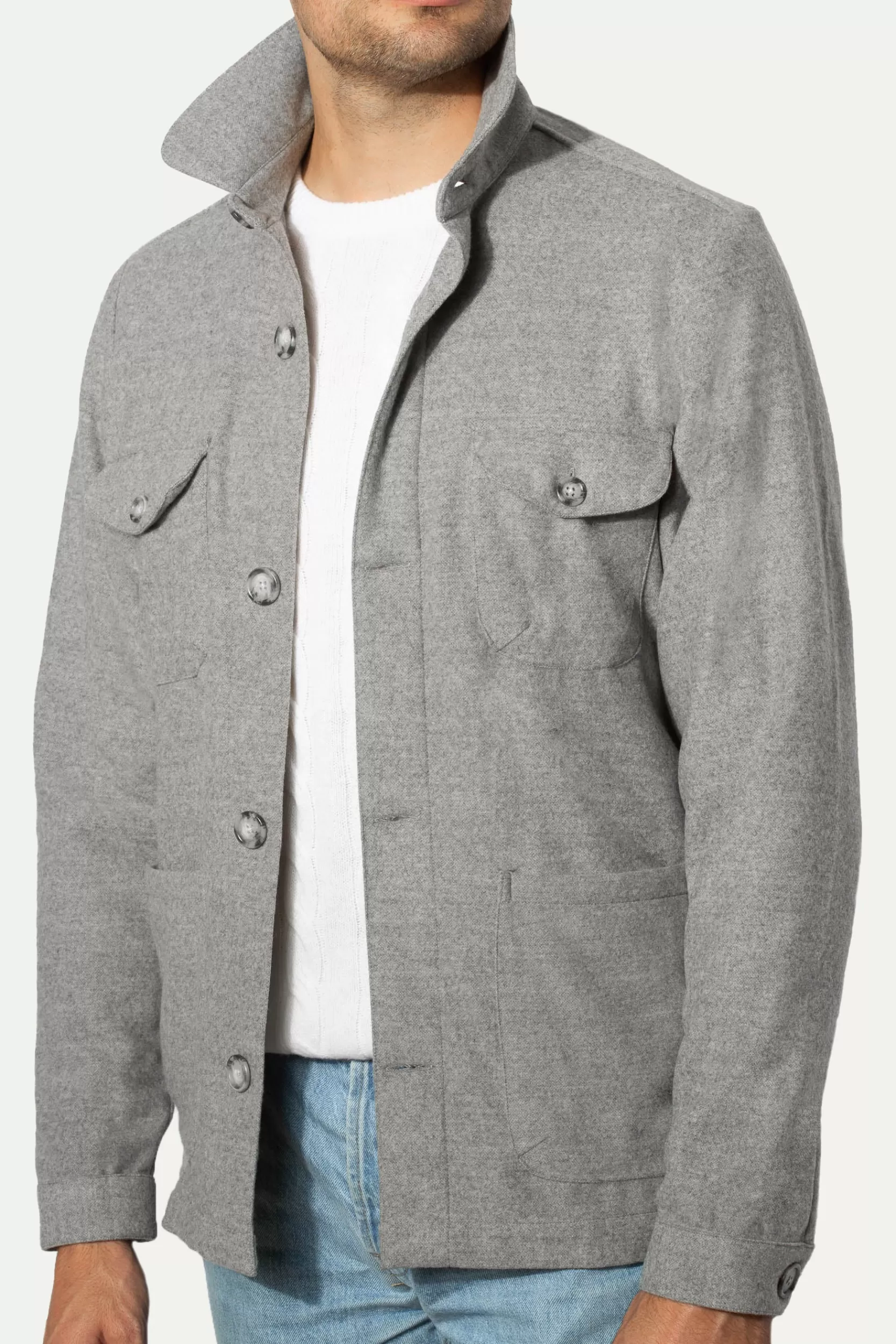 New Pini Parma Giacca Safari Grigia In Flanella Super 180s – Made In Italy Grigio