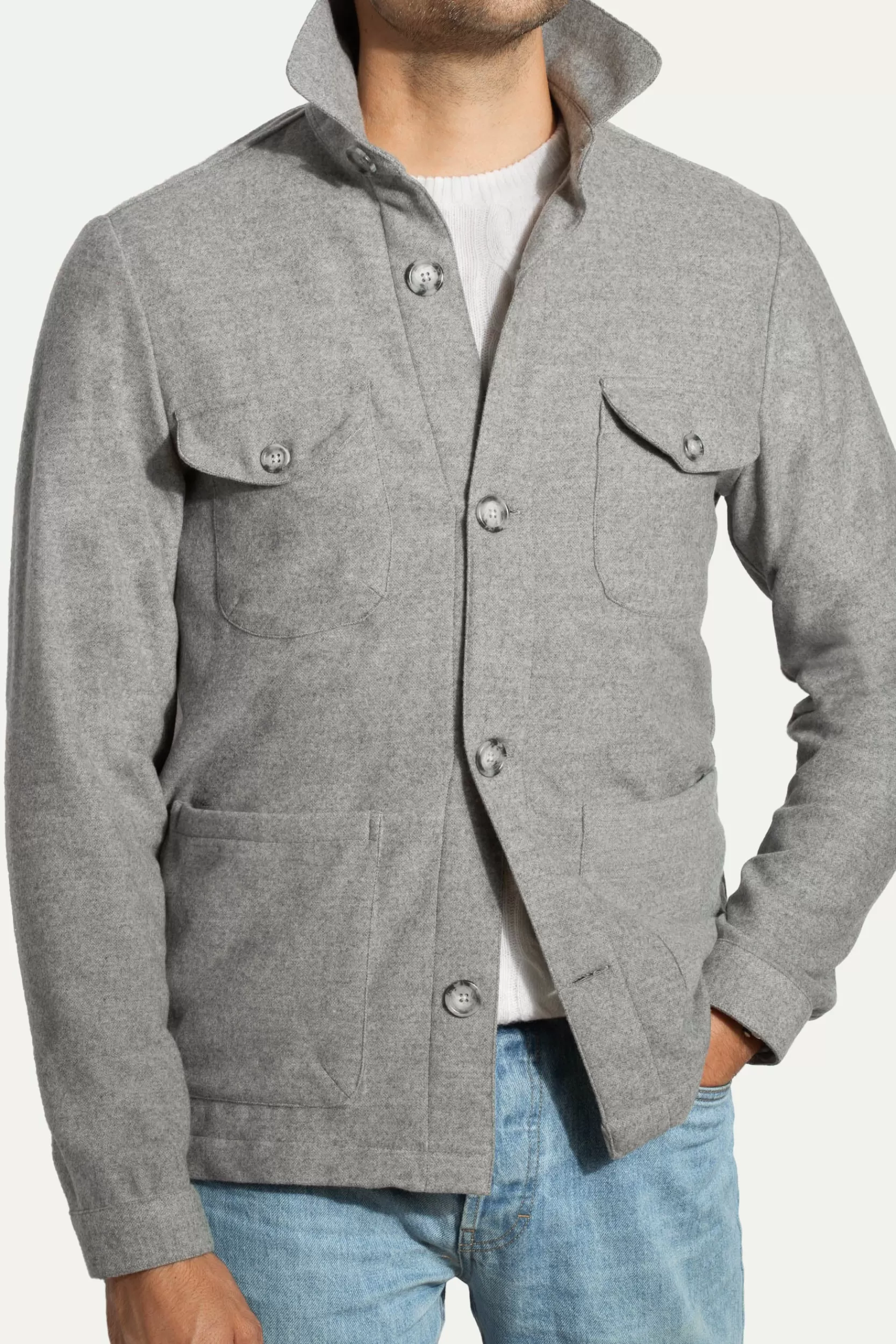 New Pini Parma Giacca Safari Grigia In Flanella Super 180s – Made In Italy Grigio