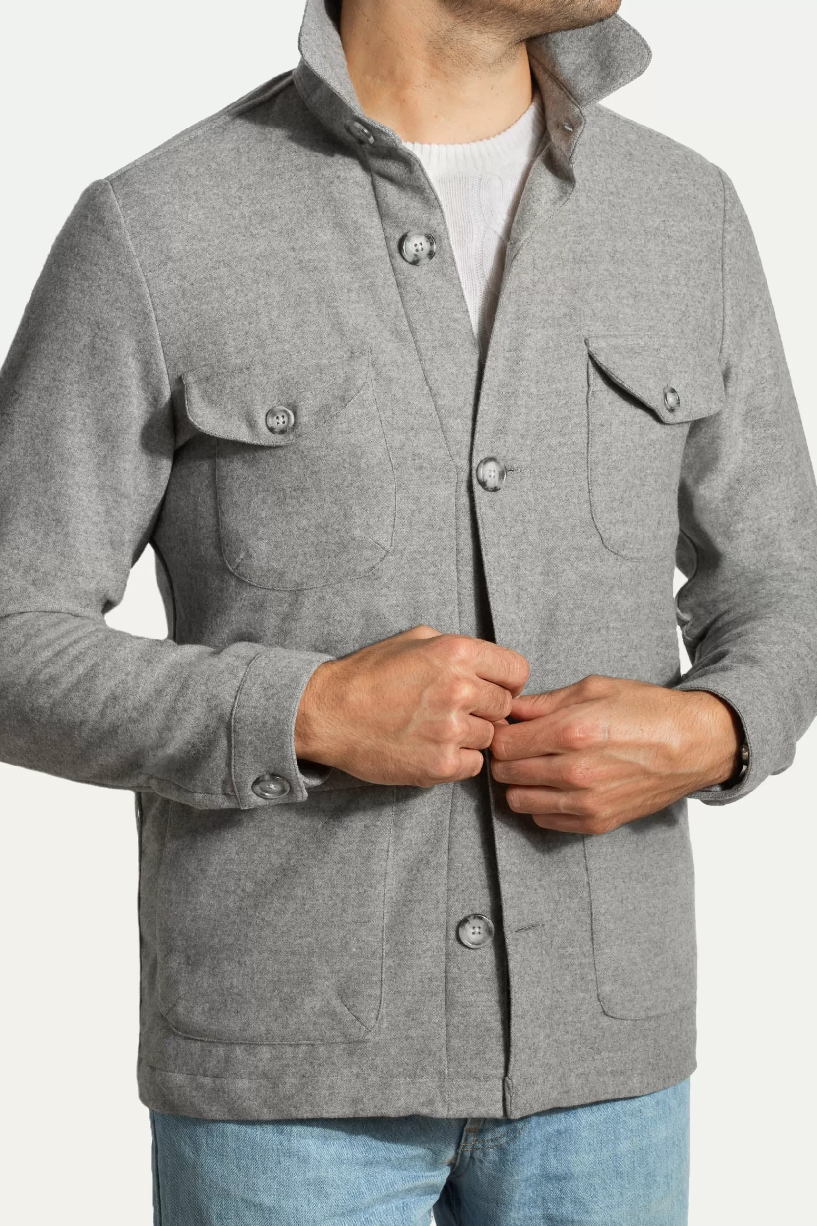 New Pini Parma Giacca Safari Grigia In Flanella Super 180s – Made In Italy Grigio