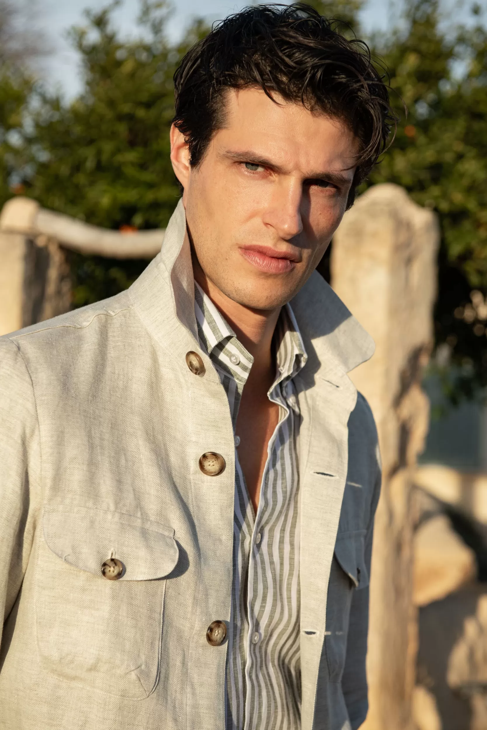 Sale Pini Parma Giacca Safari In Lino A Spina Di Pesce – Made In Italy Stone