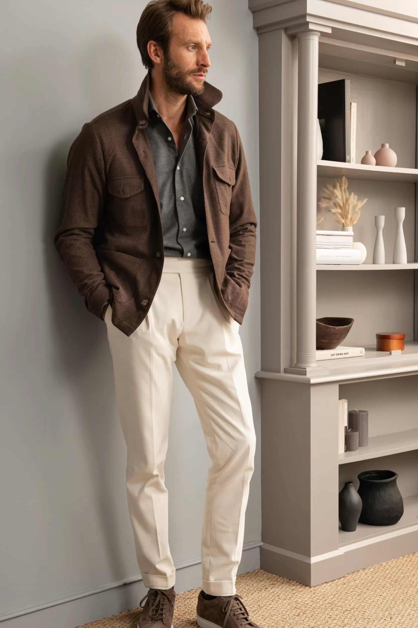 Online Pini Parma Giacca Safari Flanella Super 180'S – Made In Italy Marrone