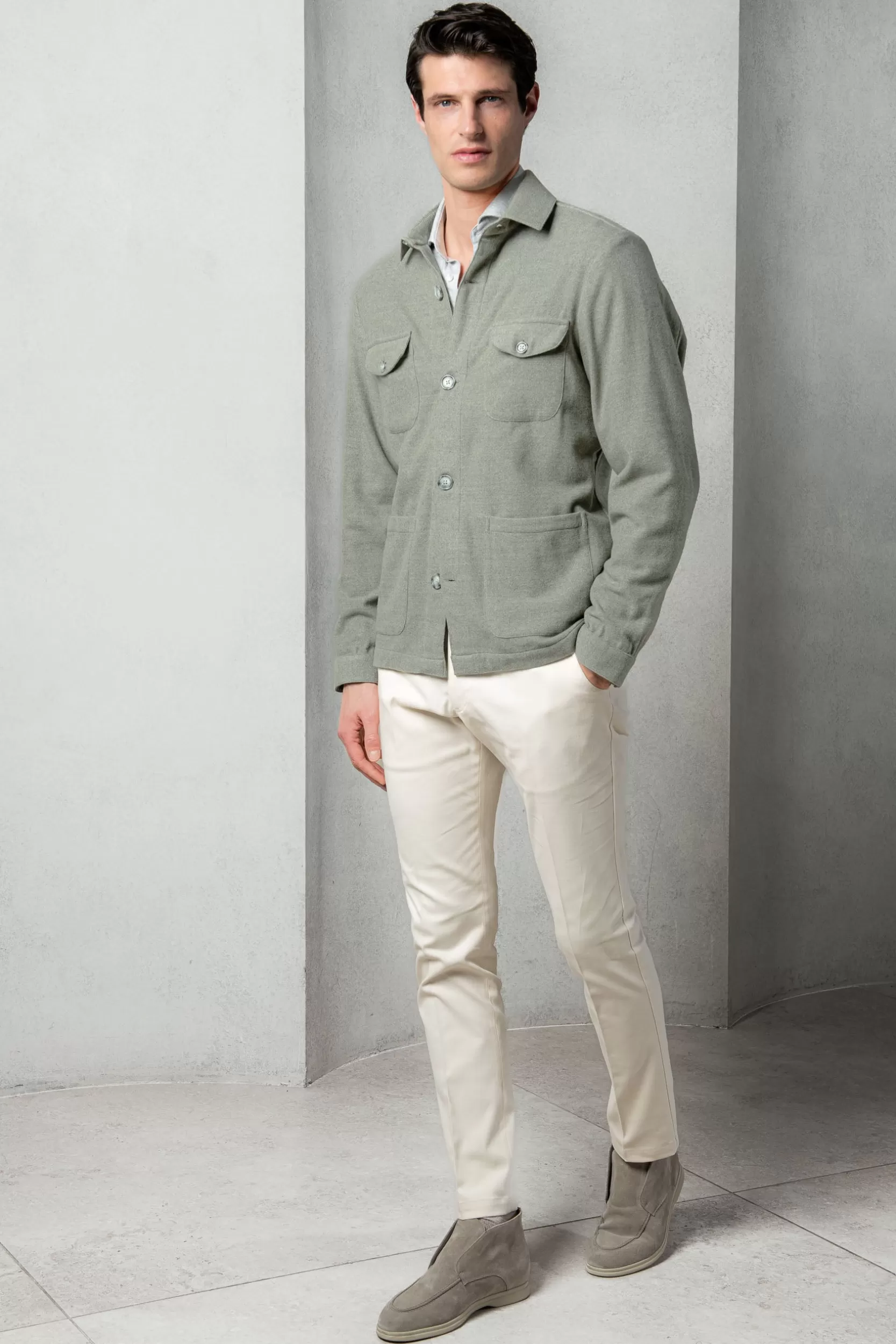 Fashion Pini Parma Giacca Safari In Flanella Super 180s – Made In Italy Salvia