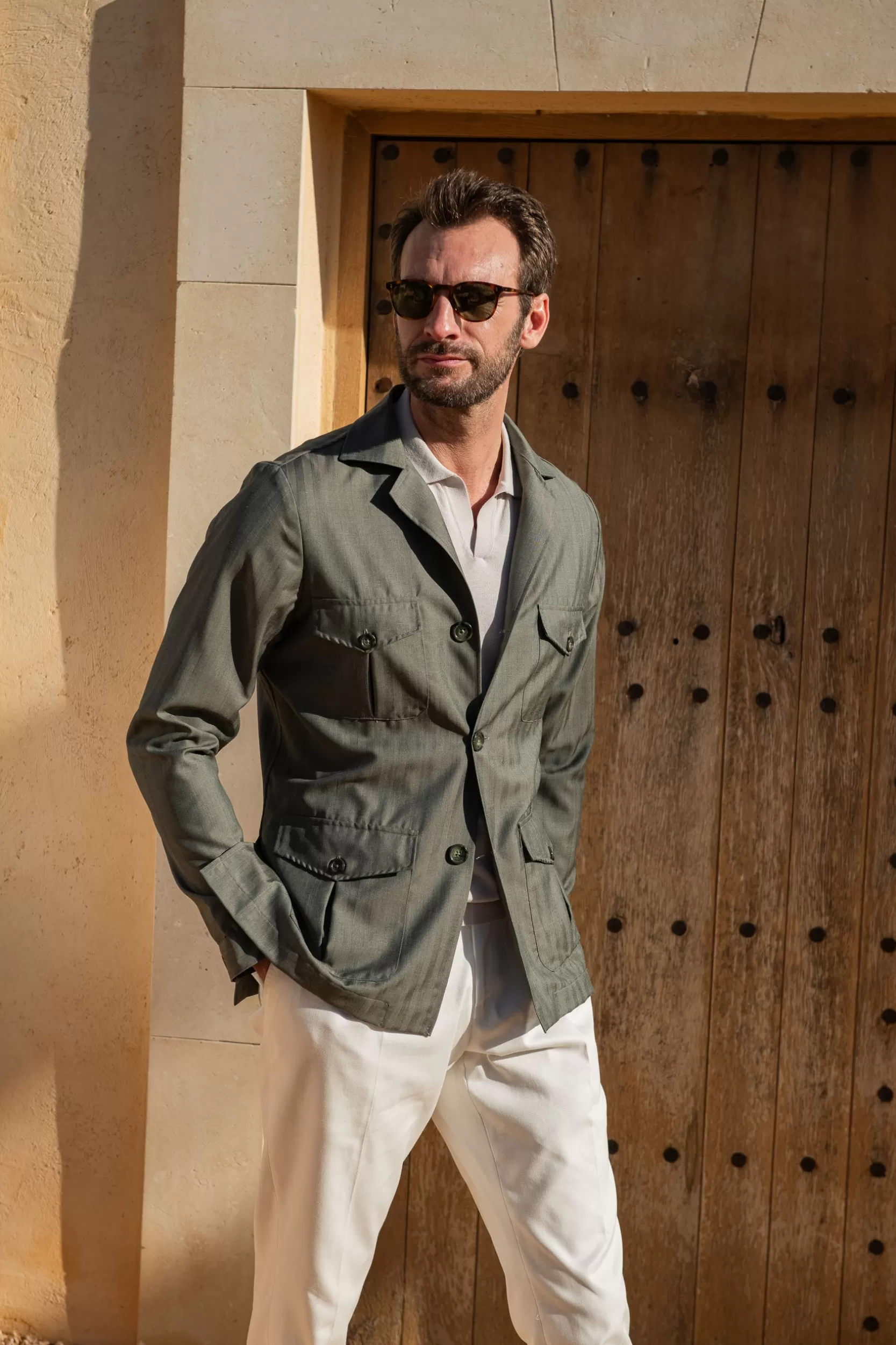 Clearance Pini Parma Giacca Safari Solaro Verde – Made In Italy