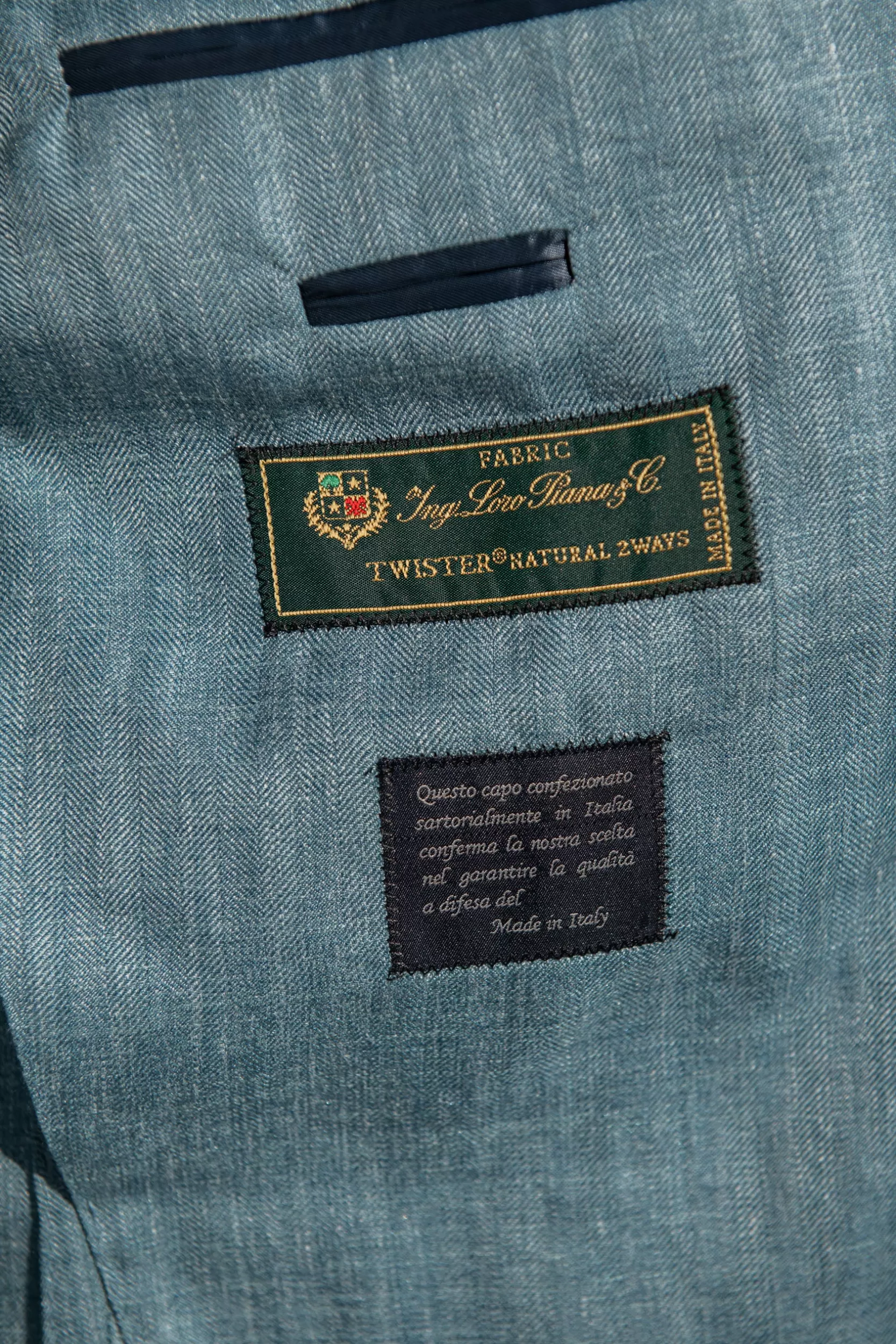 New Pini Parma Giacca Safari Verde Acqua In Lana Seta E Lino Loro Piana – Made In Italy