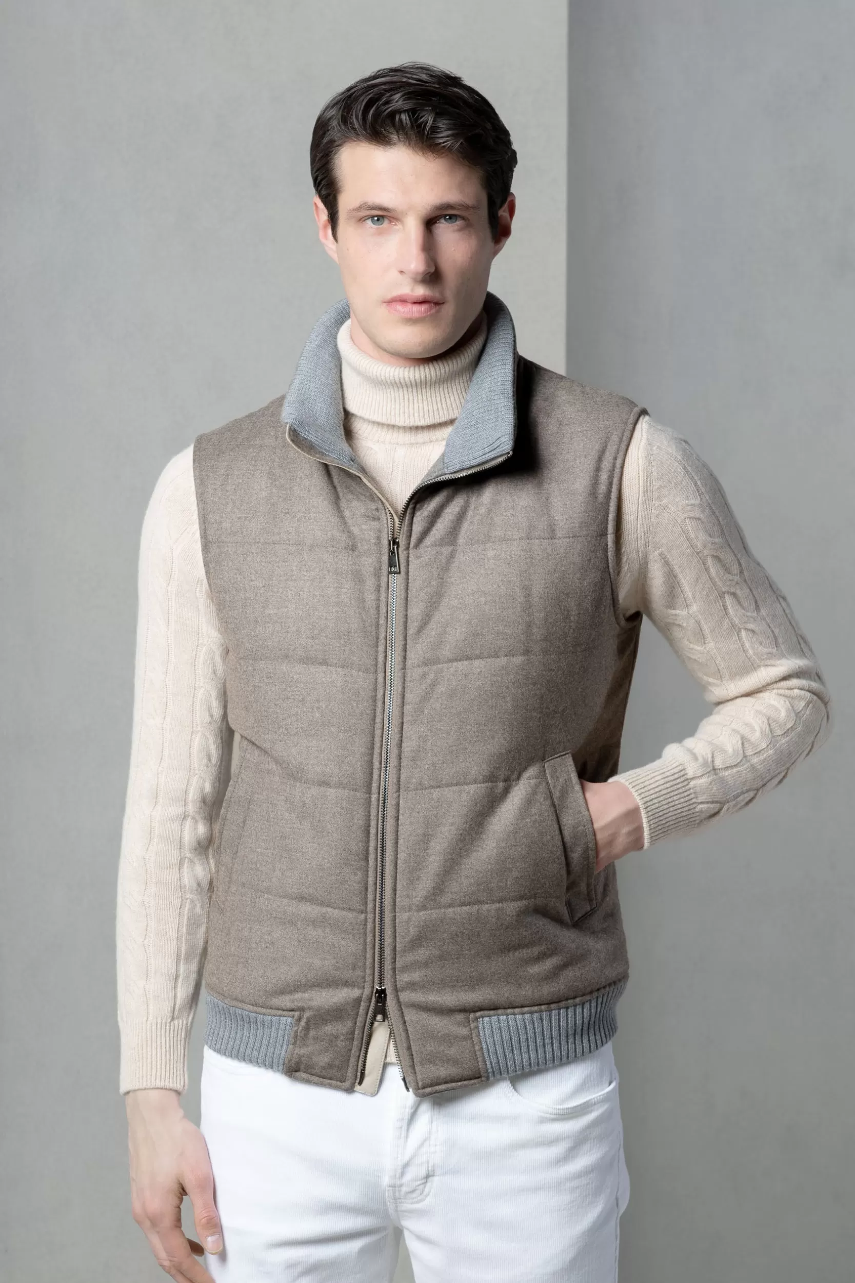 Online Pini Parma Gilet Imbottito Color Tortora In Lana E Cashmere Loro Piana – Made In Italy Talpa