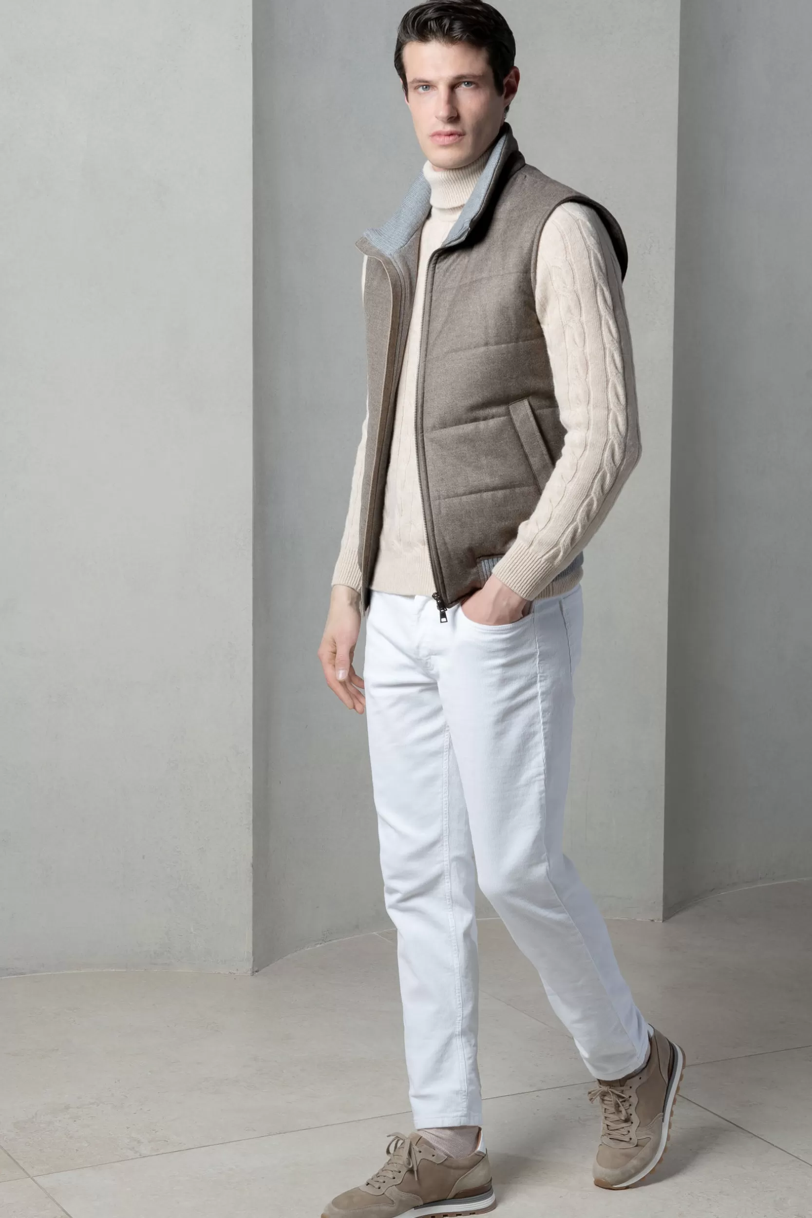 Online Pini Parma Gilet Imbottito Color Tortora In Lana E Cashmere Loro Piana – Made In Italy Talpa