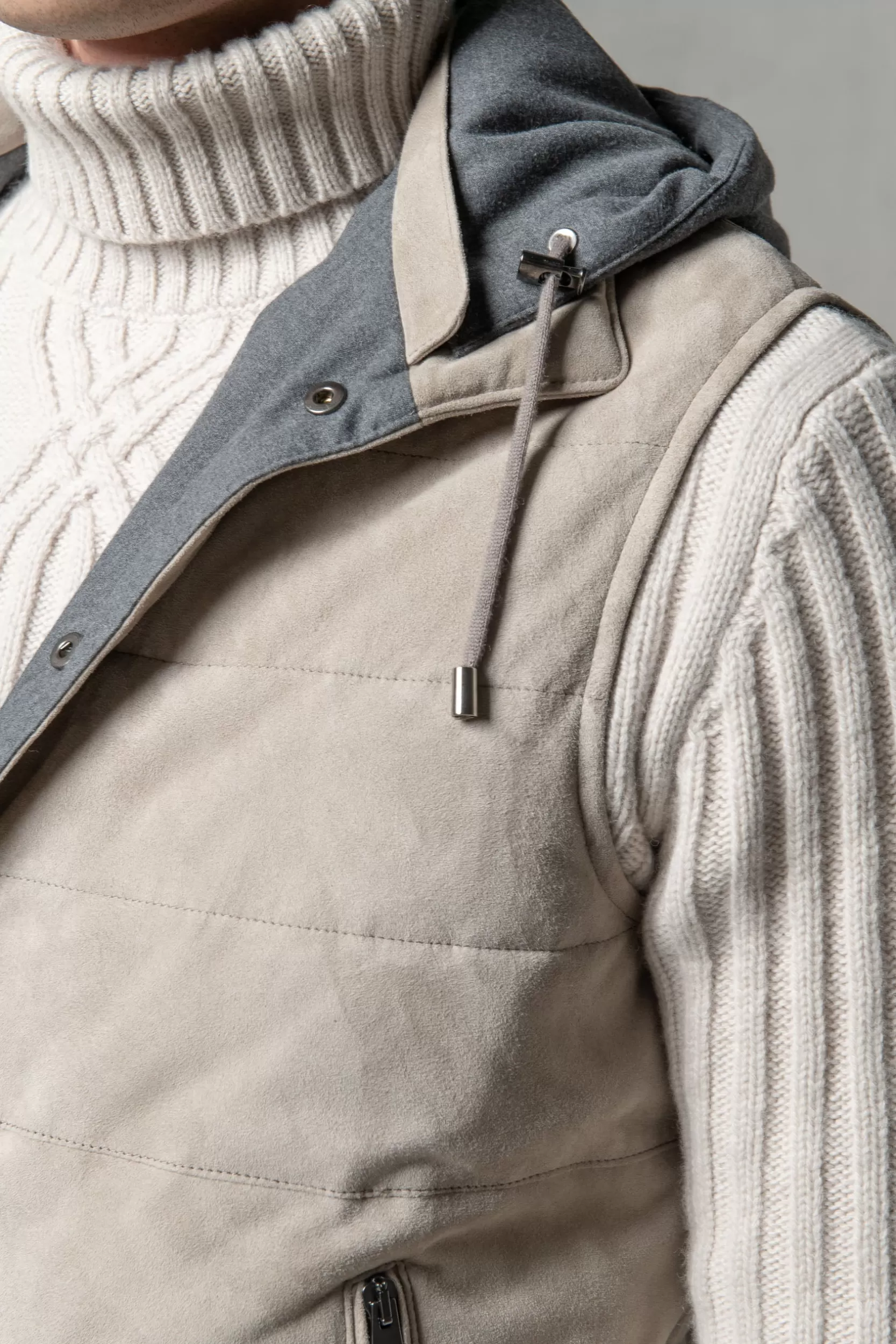 Cheap Pini Parma Gilet Imbottito In Suede Tortora - Made In Italy