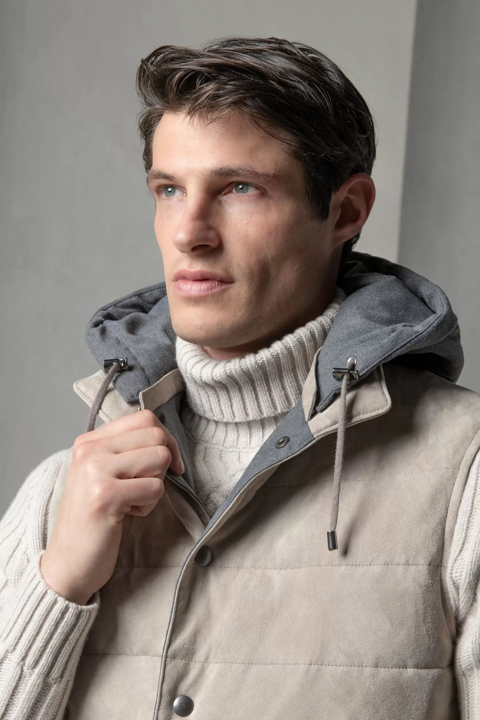 Cheap Pini Parma Gilet Imbottito In Suede Tortora - Made In Italy