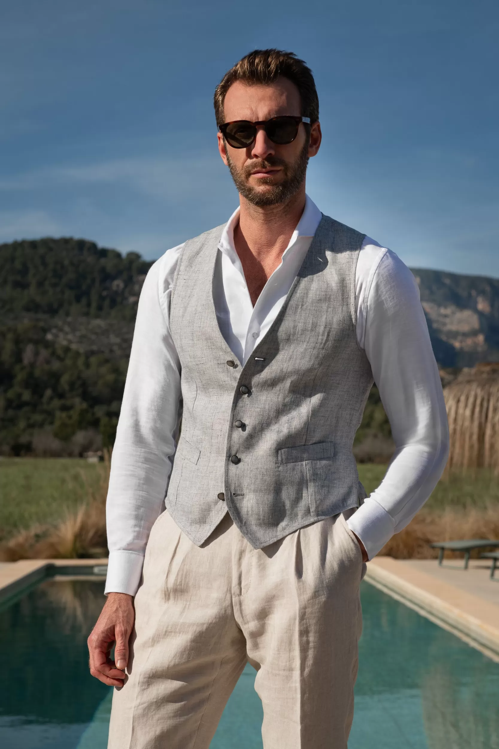 Flash Sale Pini Parma Gilet In Lino - Made In Italy Grigio chiaro