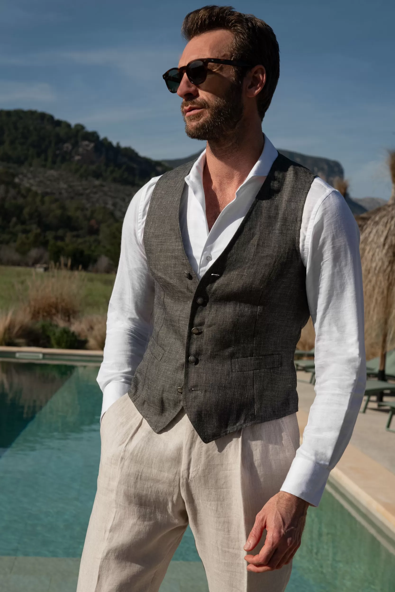 Sale Pini Parma Gilet In Lino - Made In Italy Verde