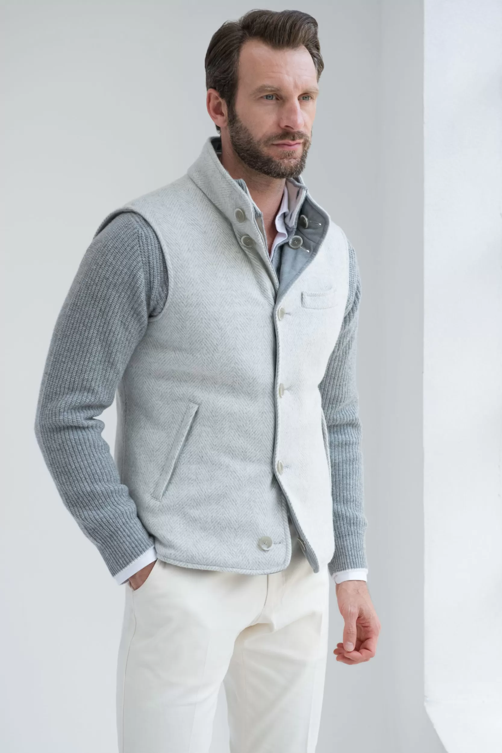 Online Pini Parma Gilet Reversibile In Alcantara Grigio Chiaro – Made In Italy