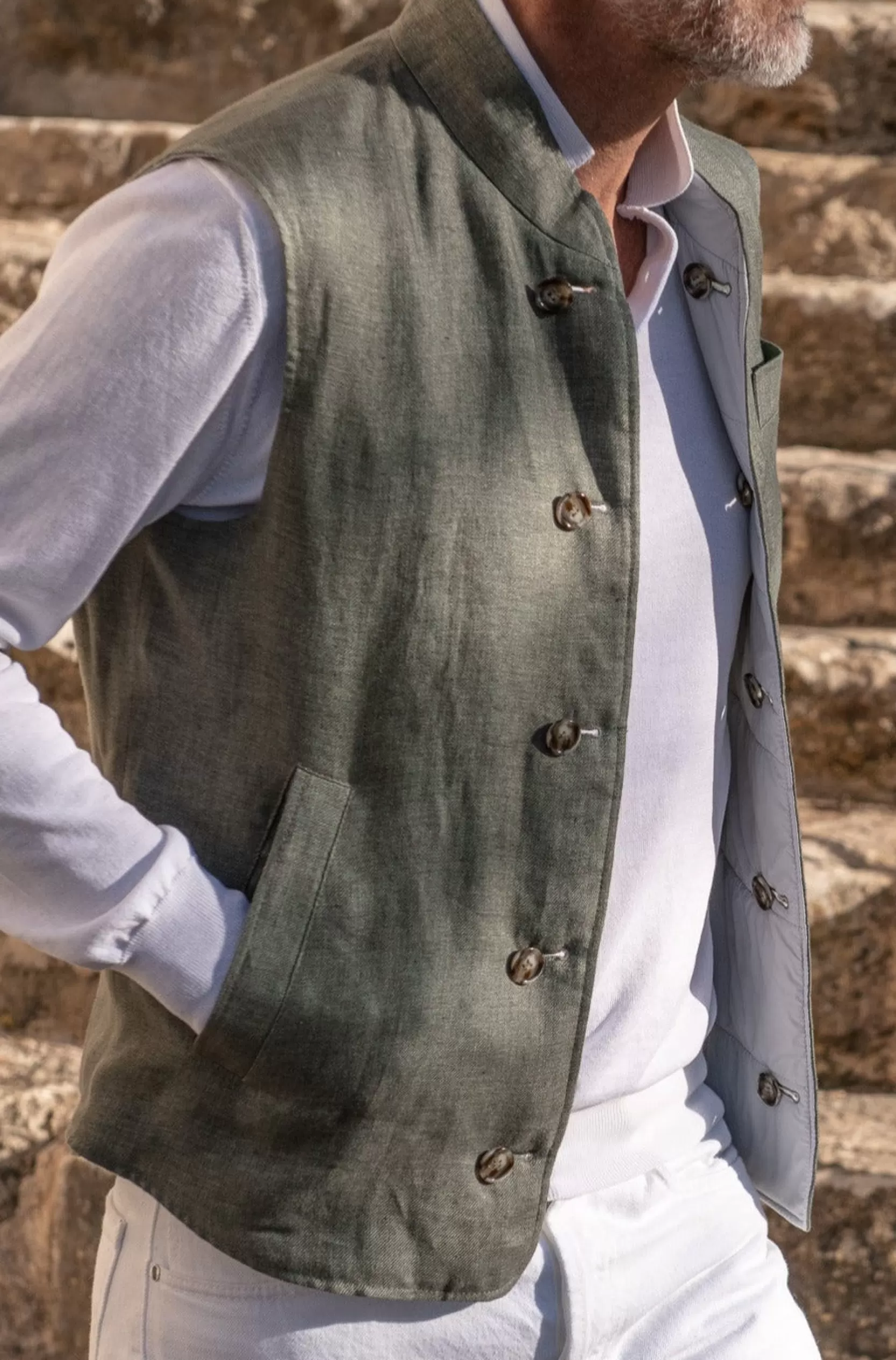 Shop Pini Parma Gilet Reversibile In Piumino Di Lino Salvia – Made In Italy