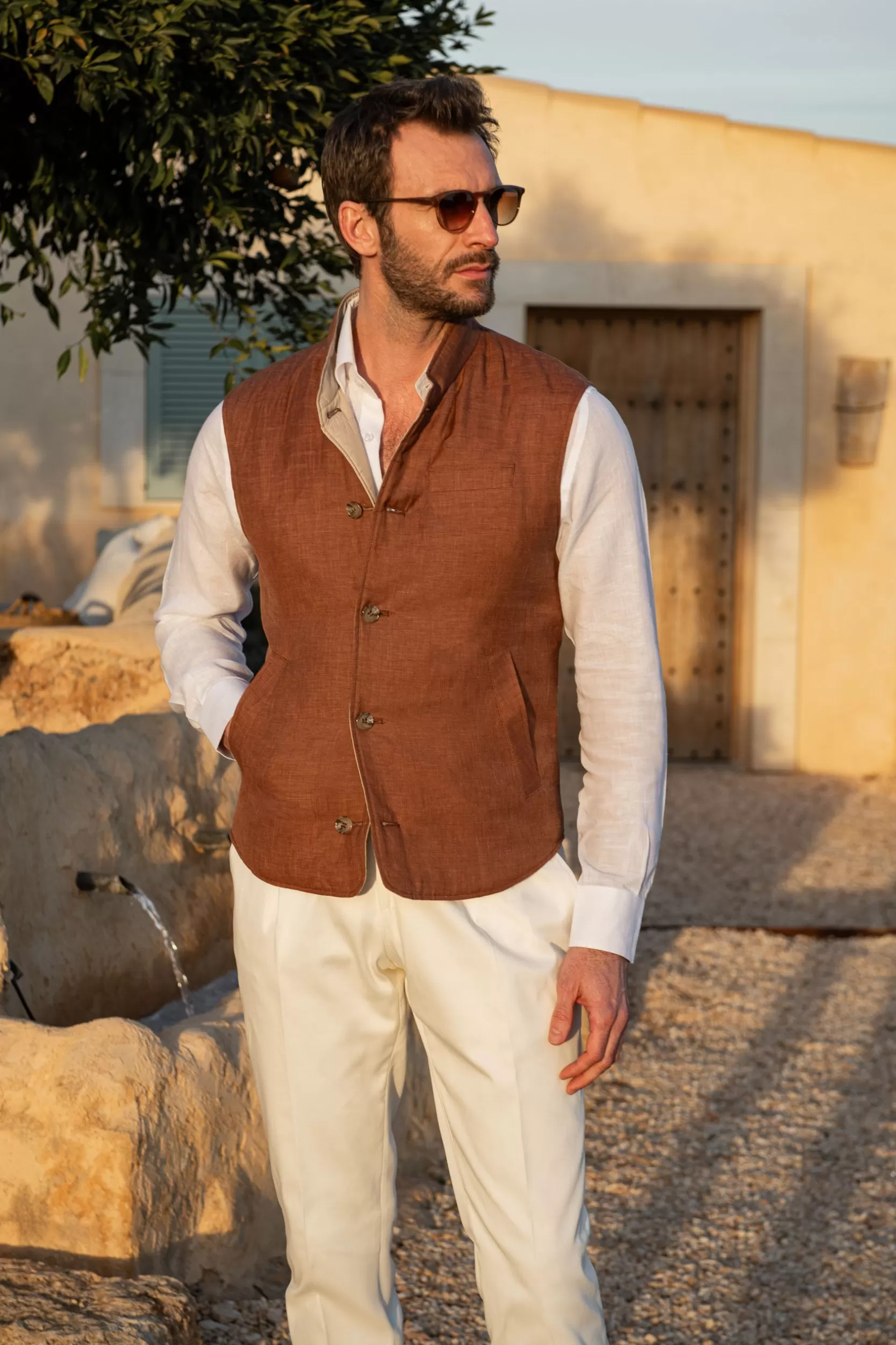 Flash Sale Pini Parma Gilet Reversibile Ruggine E Beige In Tessuto Loro Piana – Made In Italy