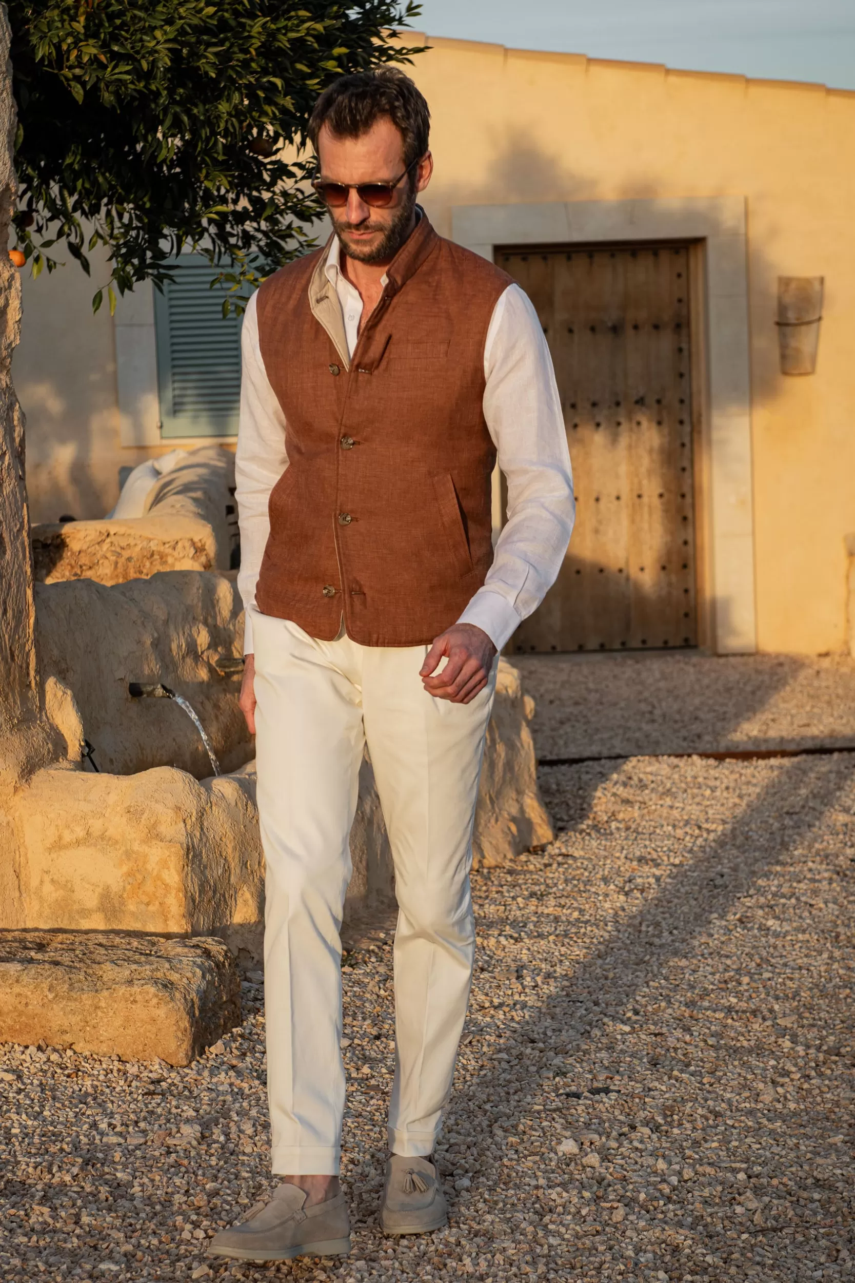 Flash Sale Pini Parma Gilet Reversibile Ruggine E Beige In Tessuto Loro Piana – Made In Italy
