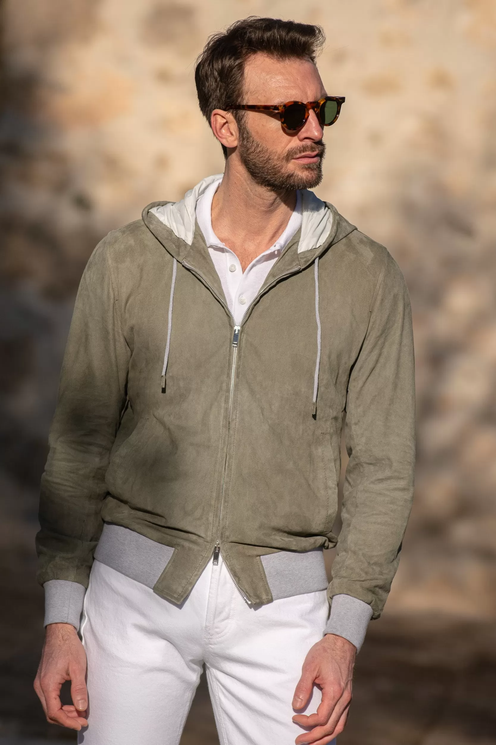 Cheap Pini Parma Giubbotto Bomber Con Cappuccio In Suede Salvia – Made In Italy