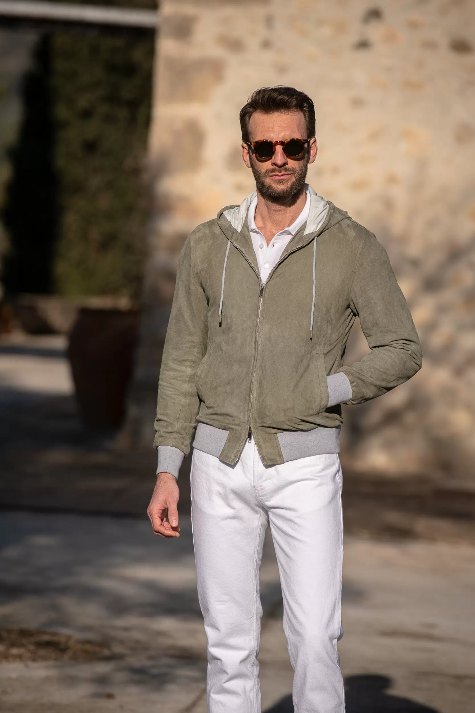 Cheap Pini Parma Giubbotto Bomber Con Cappuccio In Suede Salvia – Made In Italy