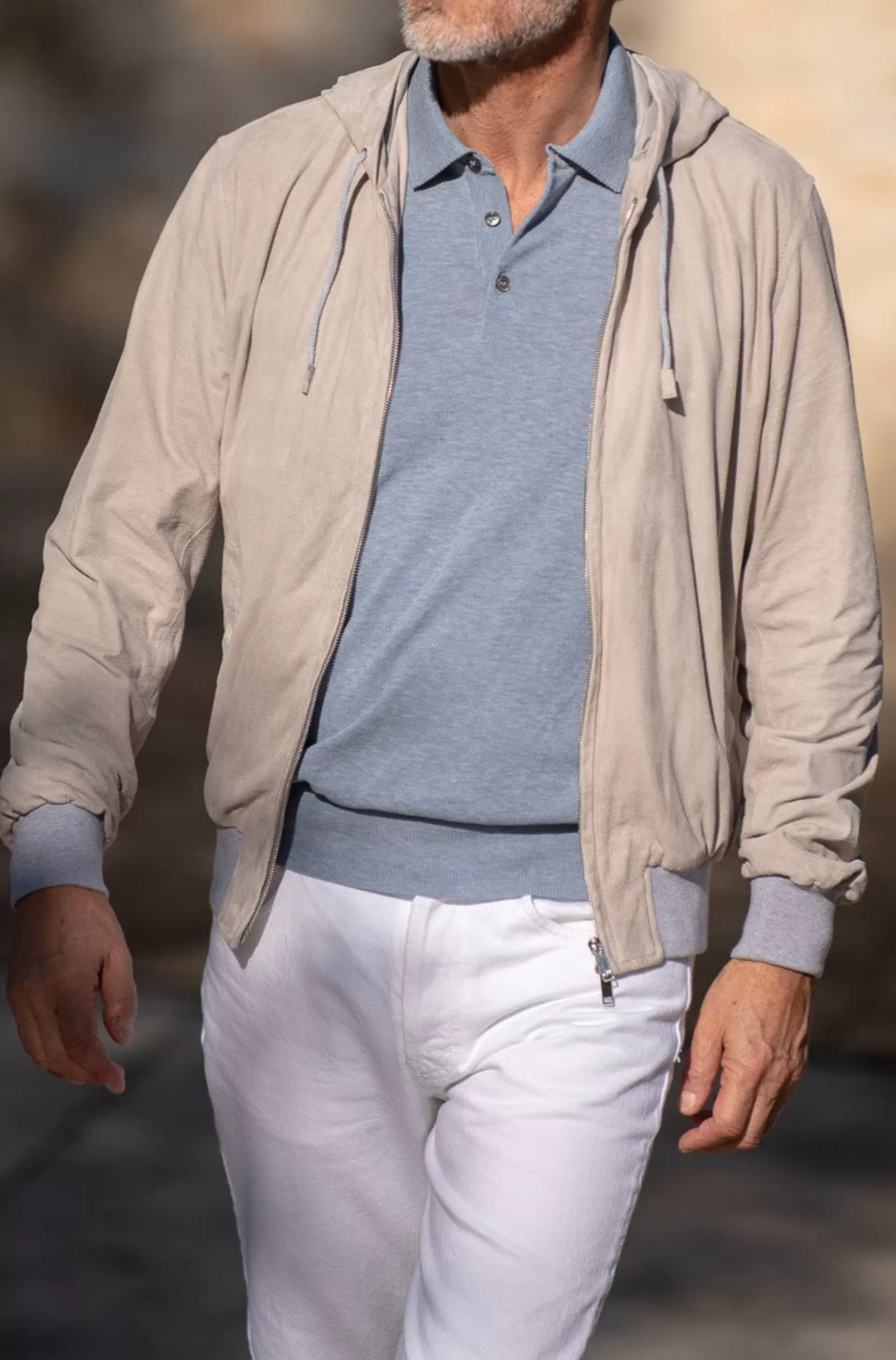 New Pini Parma Giubbotto Bomber Con Cappuccio In Suede Stone – Made In Italy
