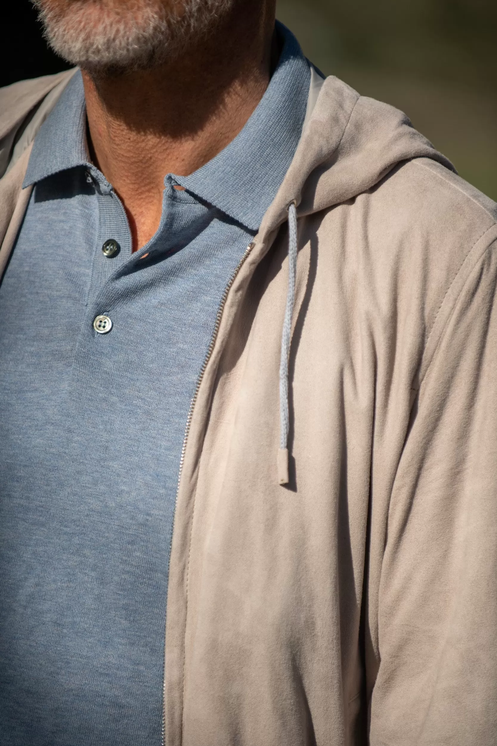 New Pini Parma Giubbotto Bomber Con Cappuccio In Suede Stone – Made In Italy