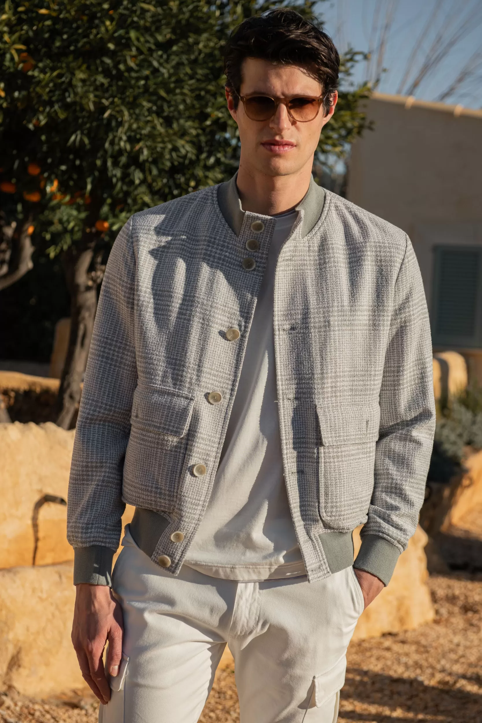 Outlet Pini Parma Giubbotto Bomber Grigio Chiaro In Principe Di Galles – Made In Italy