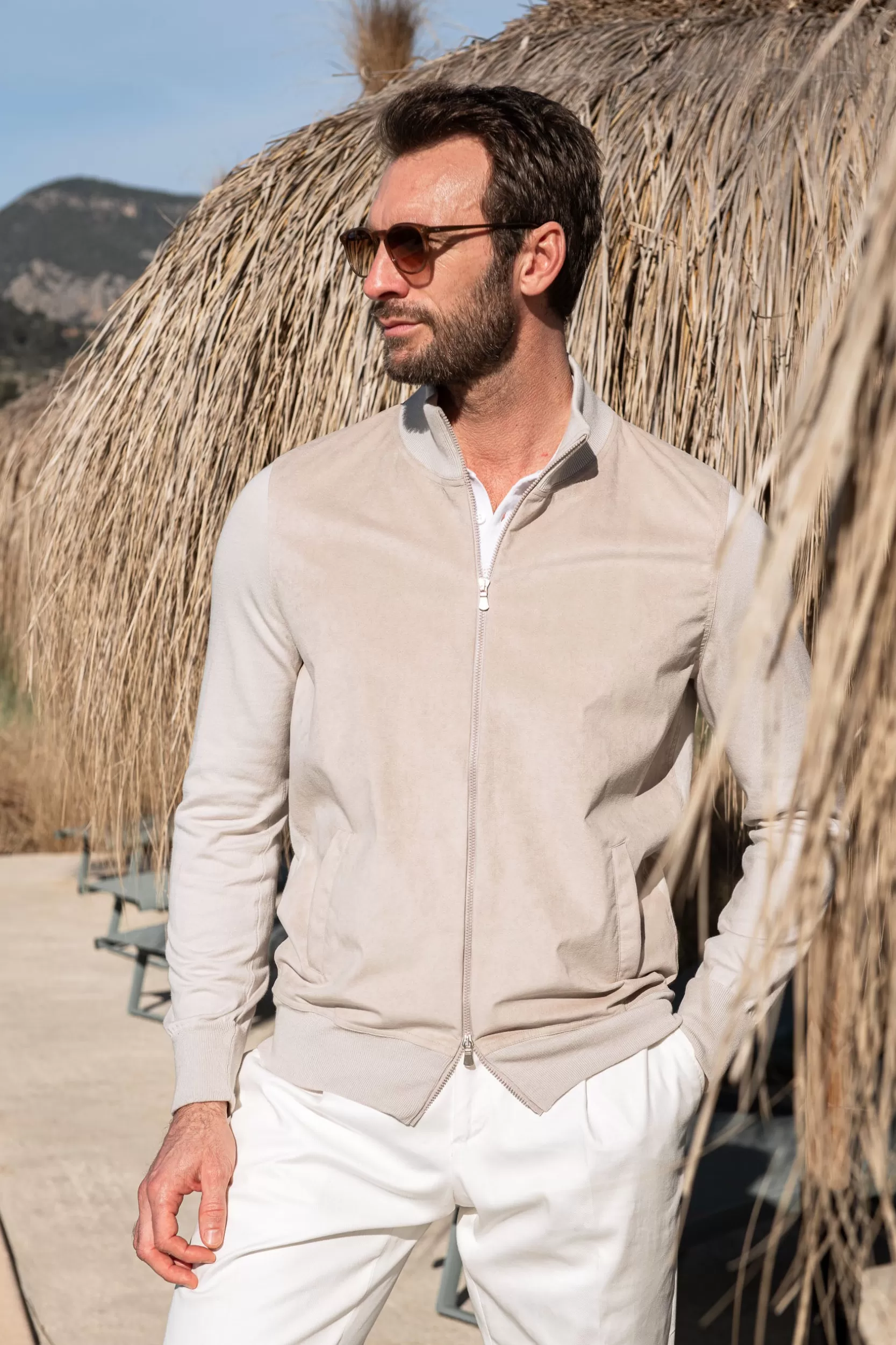 Outlet Pini Parma Giubbotto Bomber In Alcantara Color – Made In Italy Sabbia