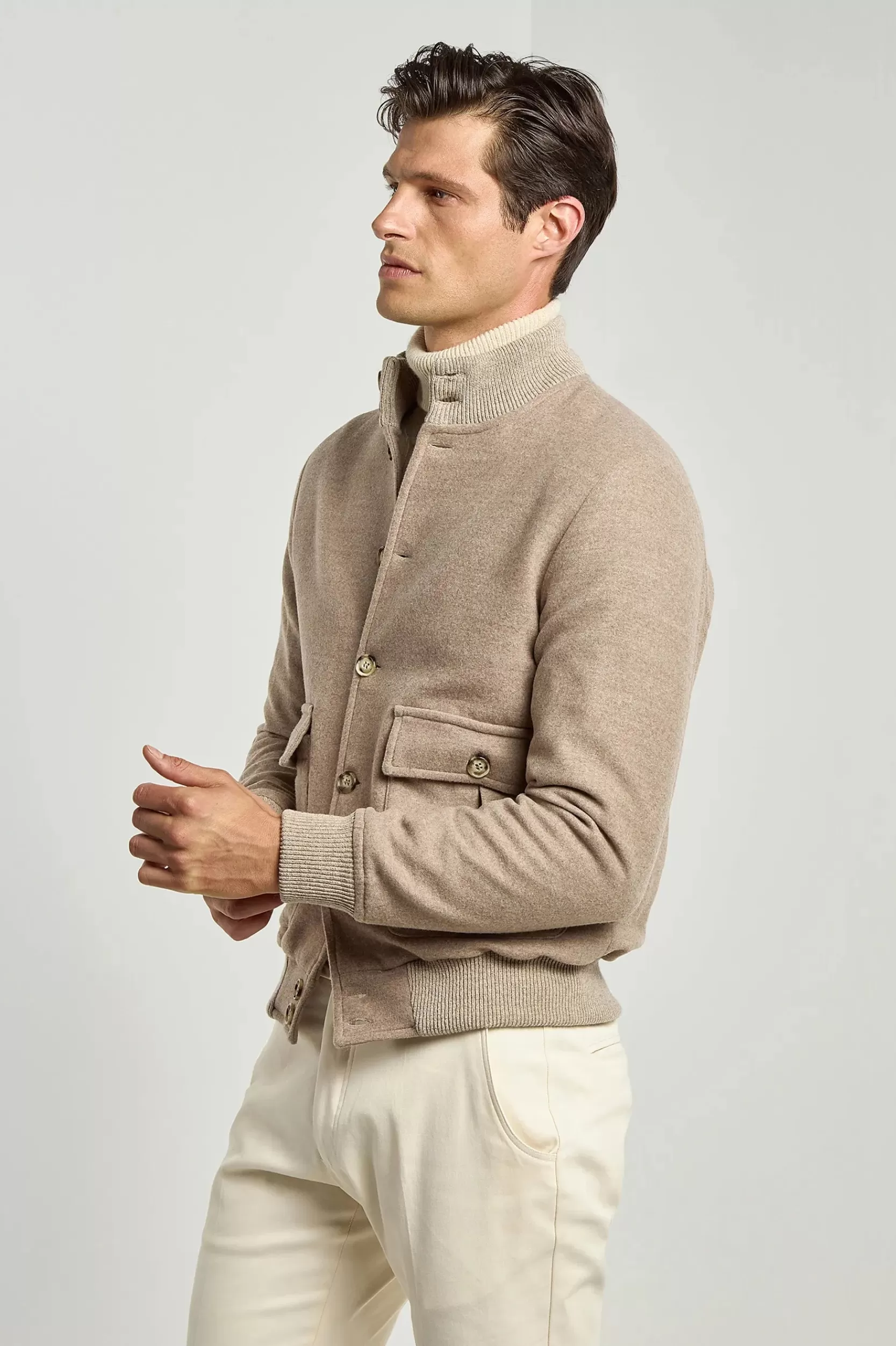 Best Sale Pini Parma Giubbotto Bomber In Flanella Di Lana Super 180's – Made In Italy Beige