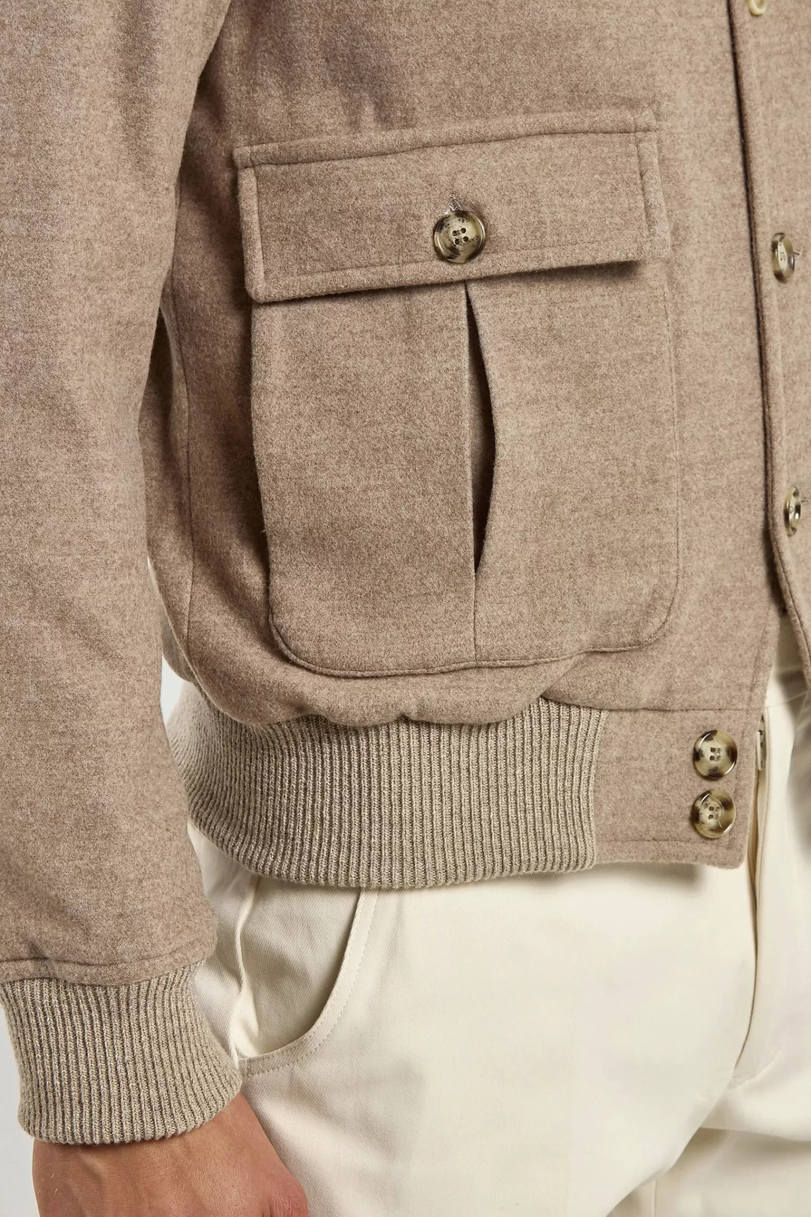 Best Sale Pini Parma Giubbotto Bomber In Flanella Di Lana Super 180's – Made In Italy Beige