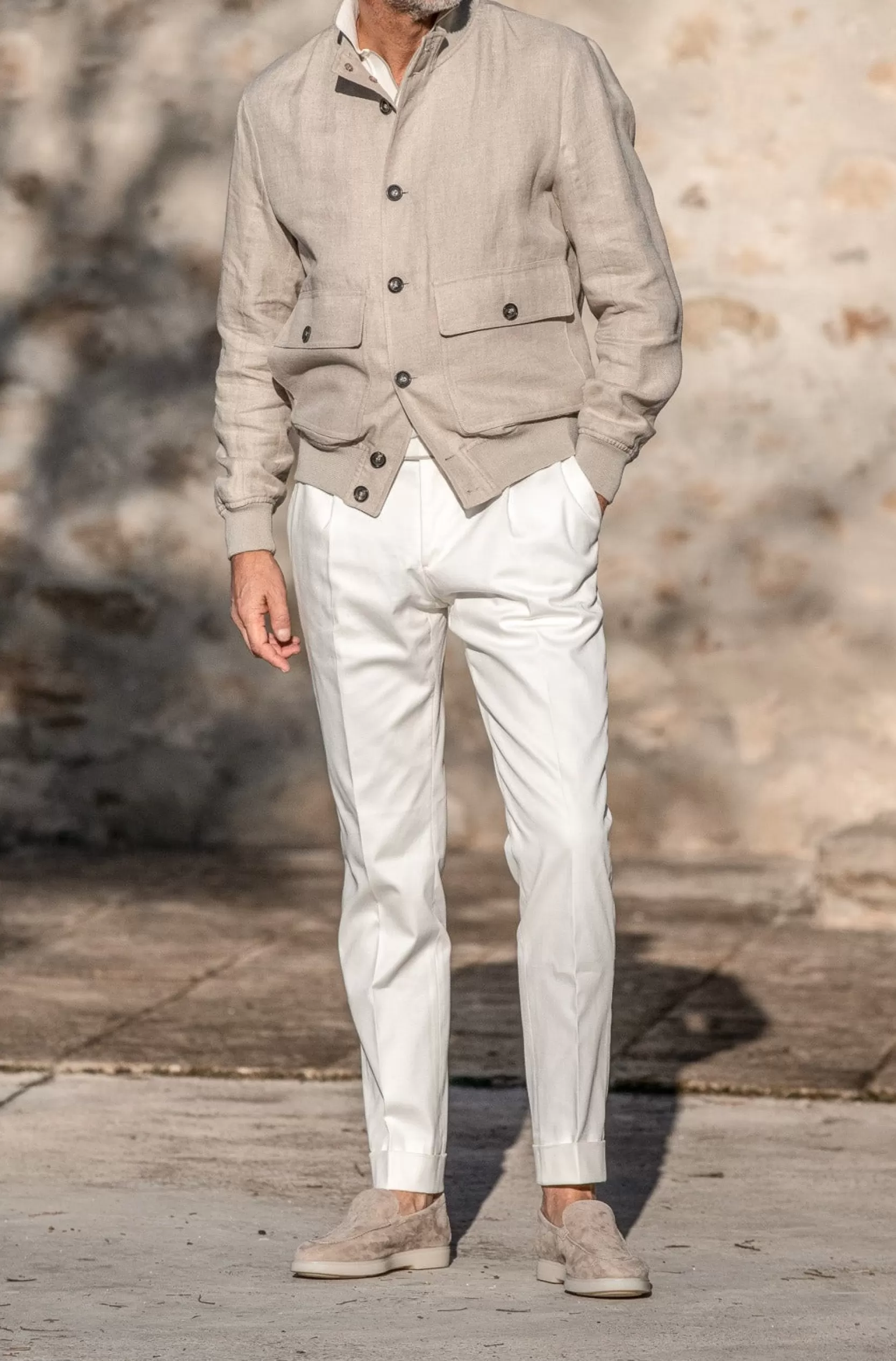 Shop Pini Parma Giubbotto Bomber In Lino Beige – Made In Italy