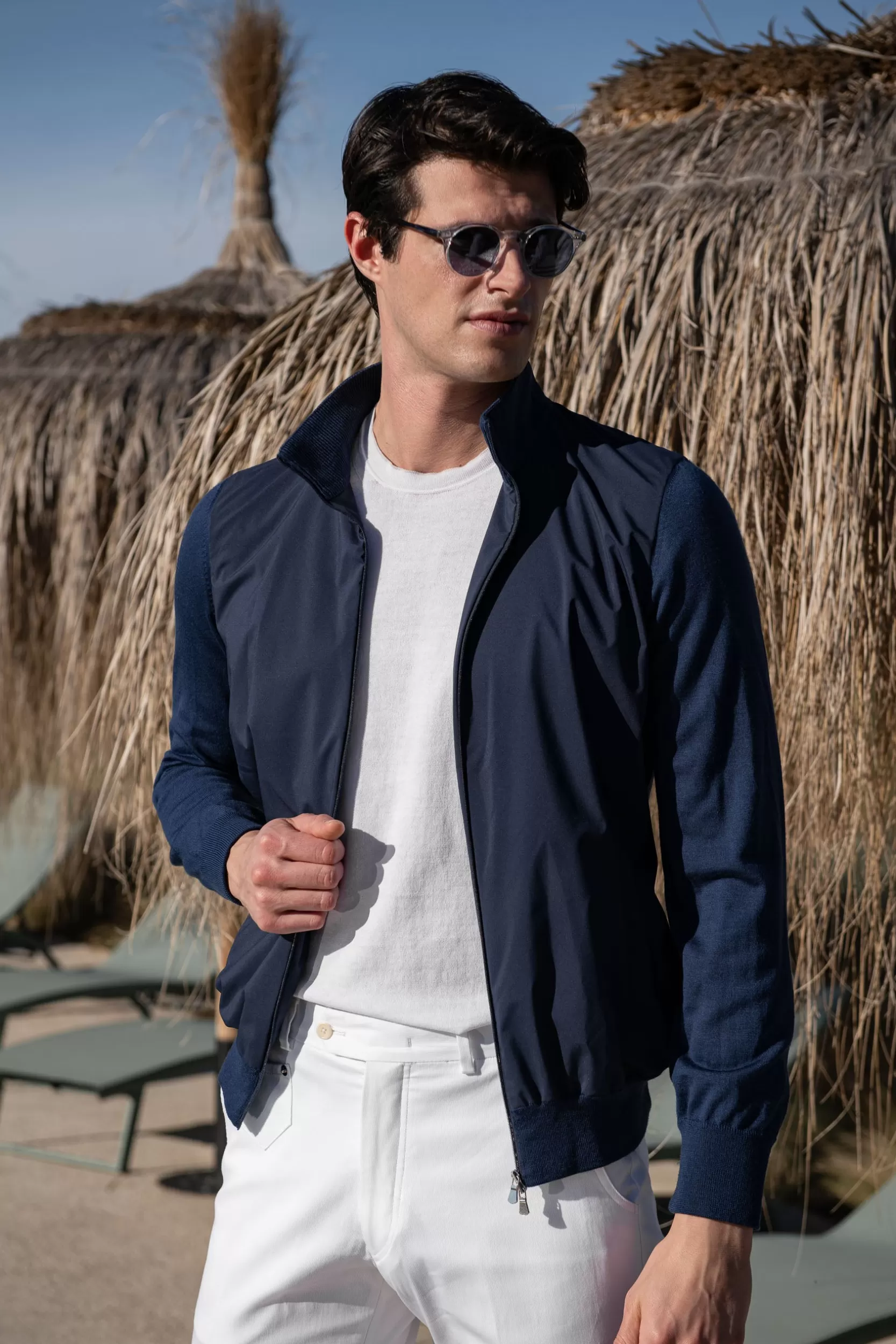 Outlet Pini Parma Giubbotto Bomber In Maglia E Nylon – Made In Italy Blu