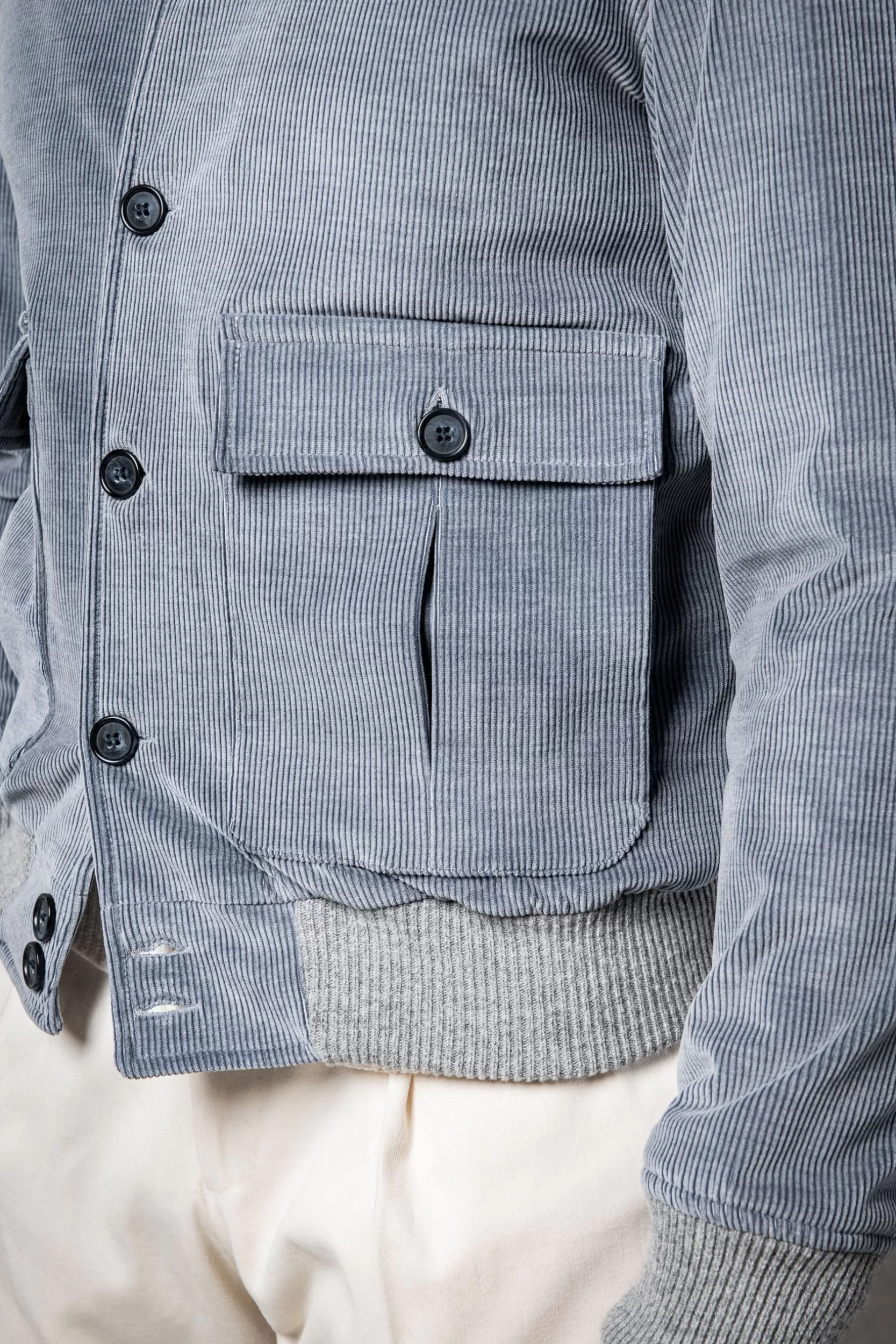 Store Pini Parma Giubbotto Bomber In Velluto A Coste – Made In Italy Azzurro