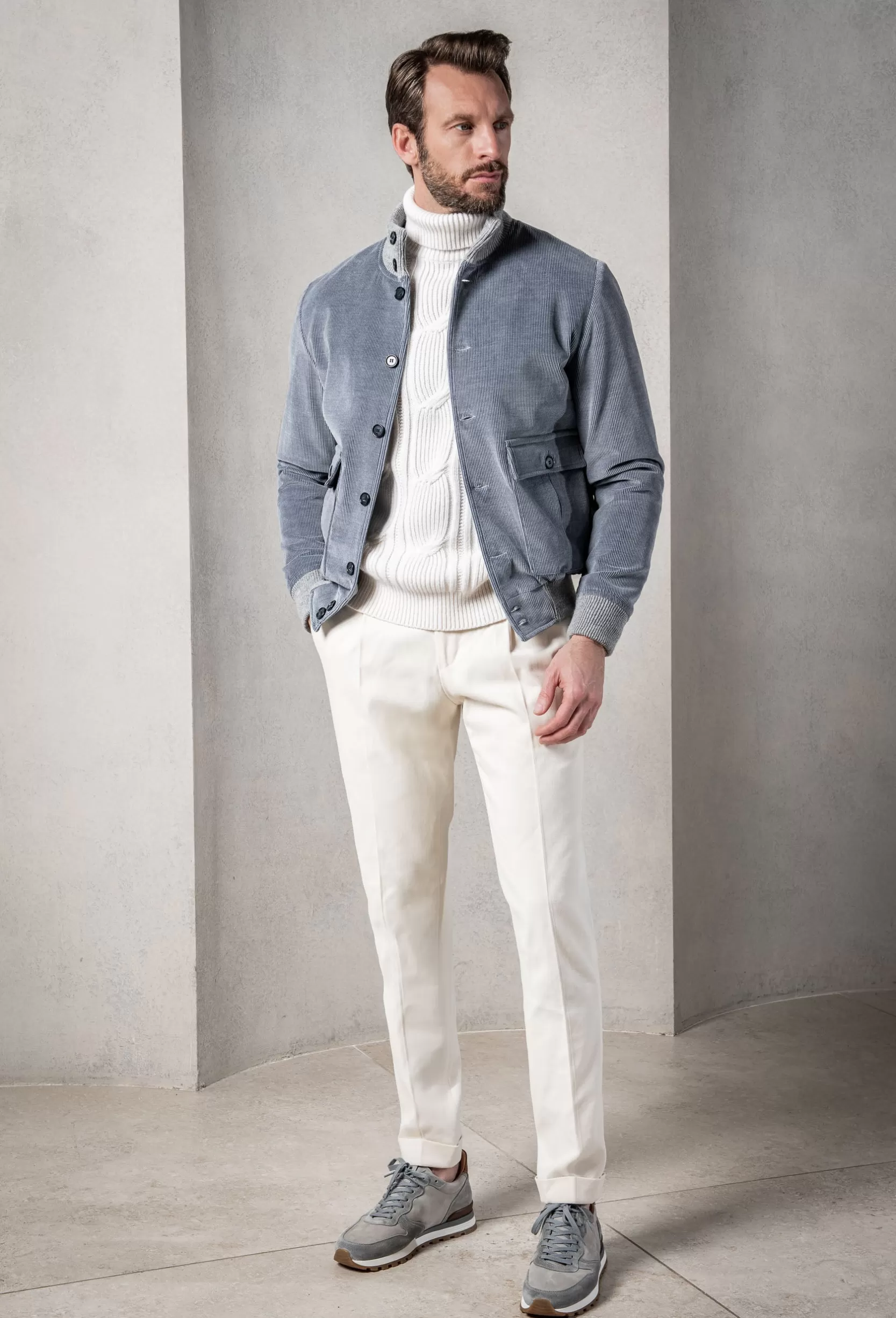 Store Pini Parma Giubbotto Bomber In Velluto A Coste – Made In Italy Azzurro