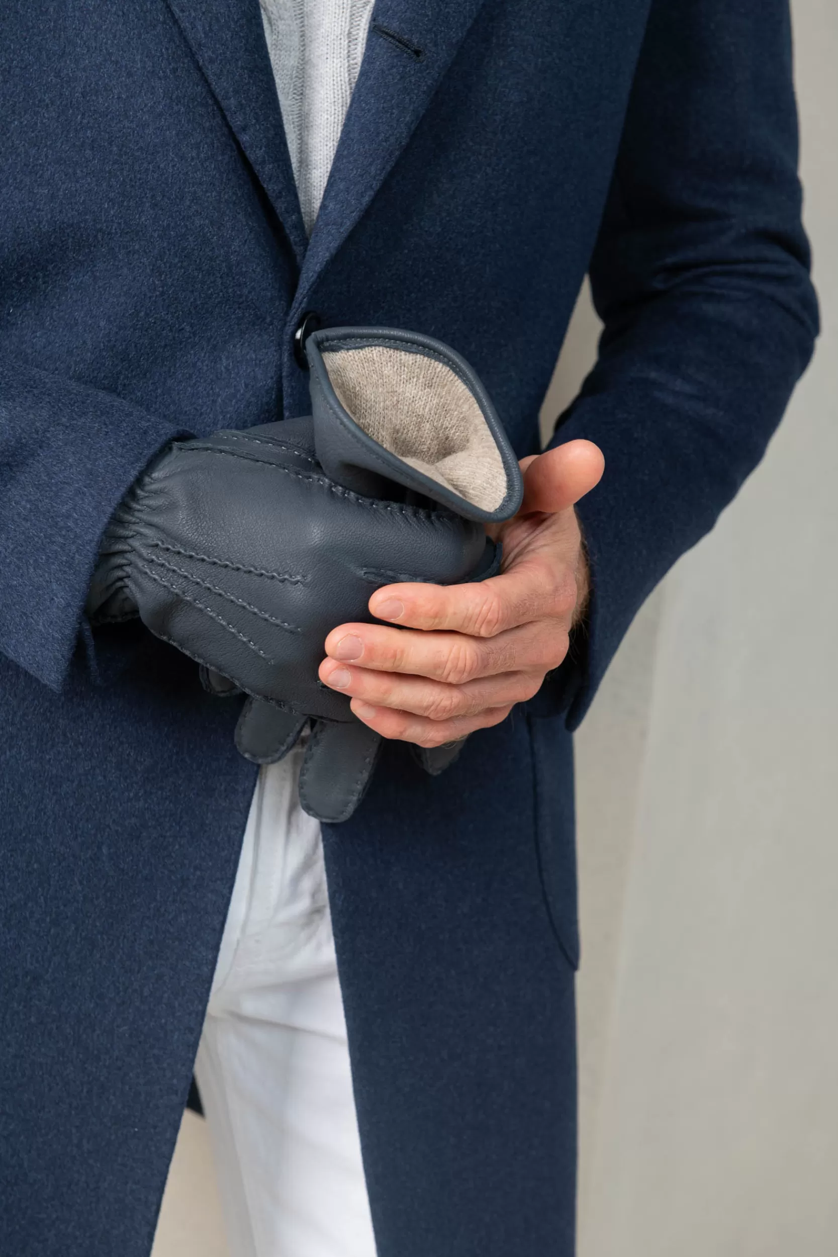 Best Sale Pini Parma Guanti In Pelle Di Cervo Foderati In Cashmere Polvere - Made In Italy Blu