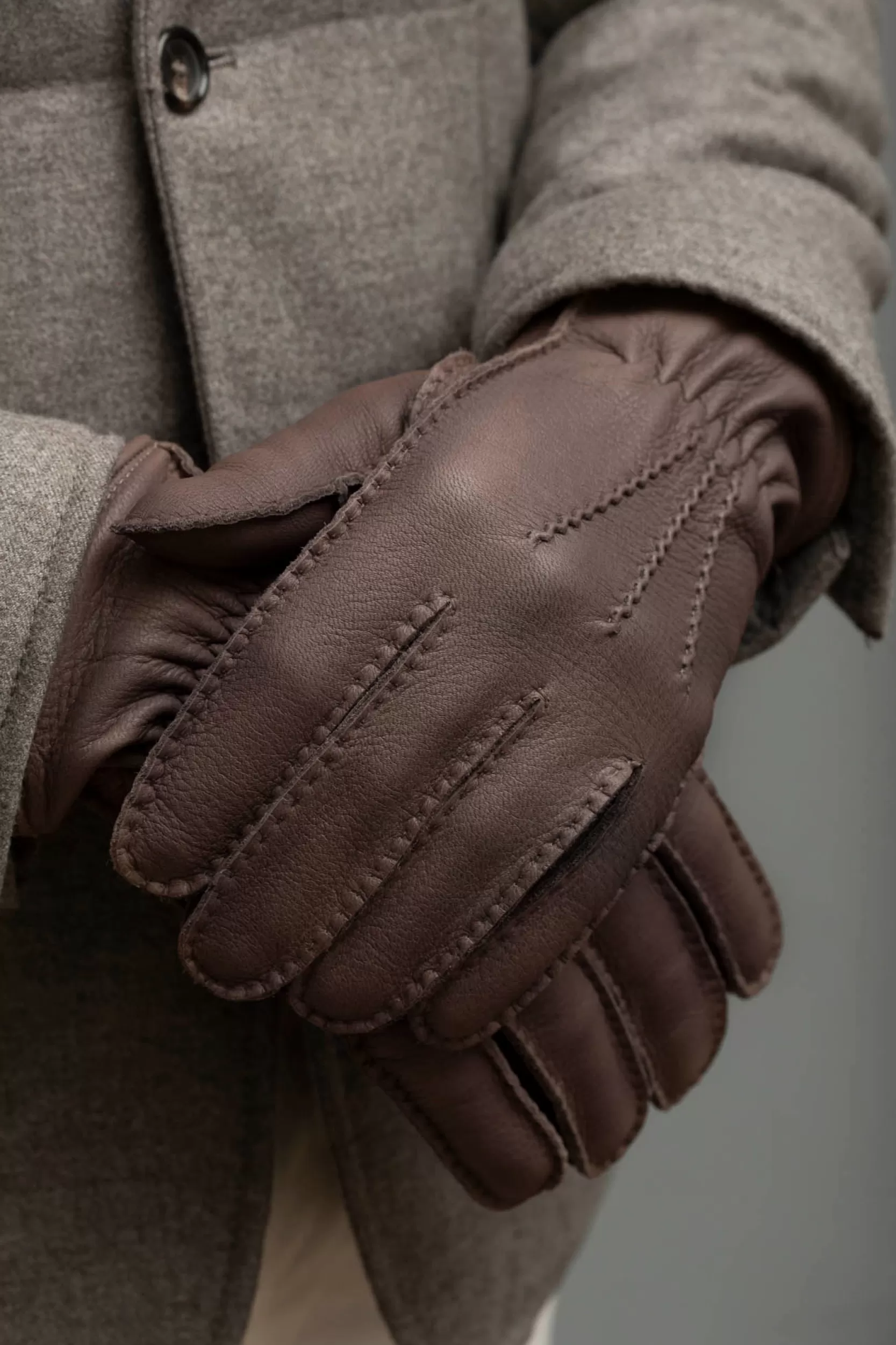 Online Pini Parma Guanti In Pelle Di Cervo Foderati In Cashmere Marrone - Made In Italy