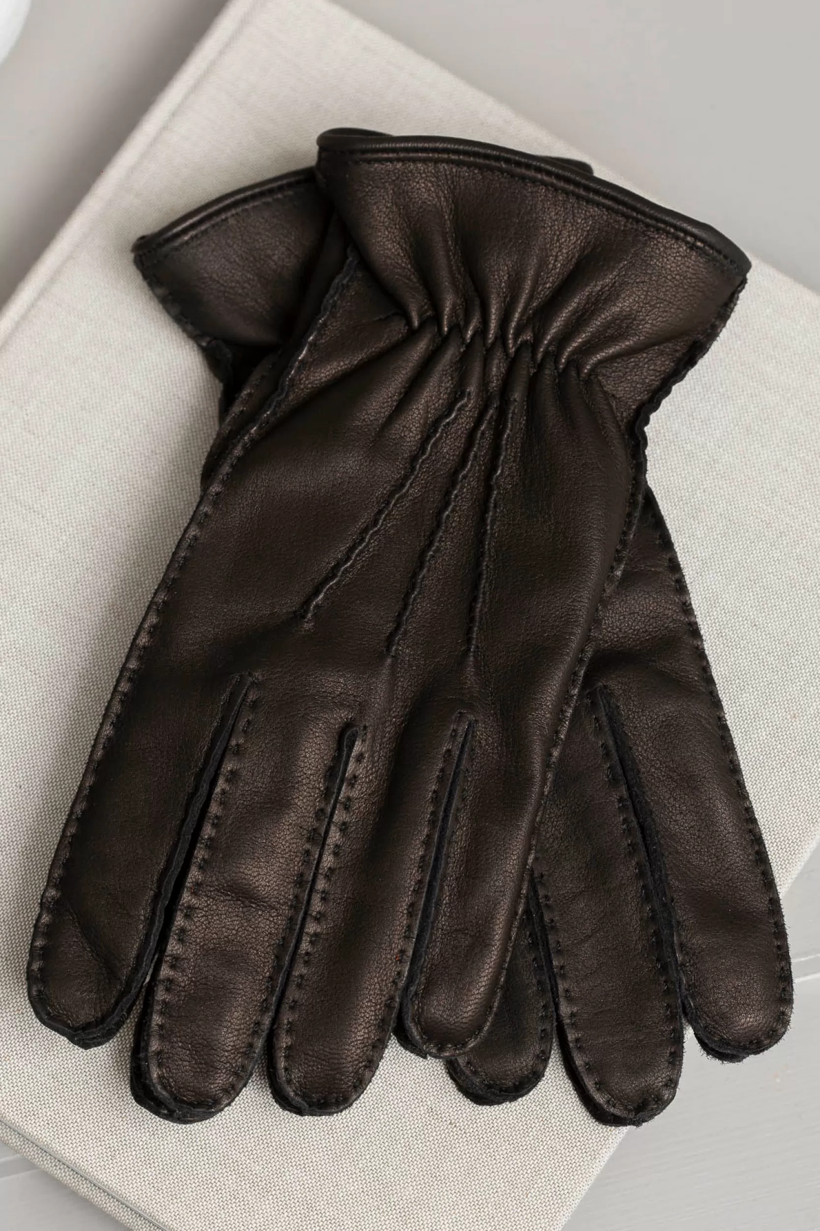 Fashion Pini Parma Guanti In Pelle Di Cervo Foderati In Cashmere - Made In Italy Marrone scuro