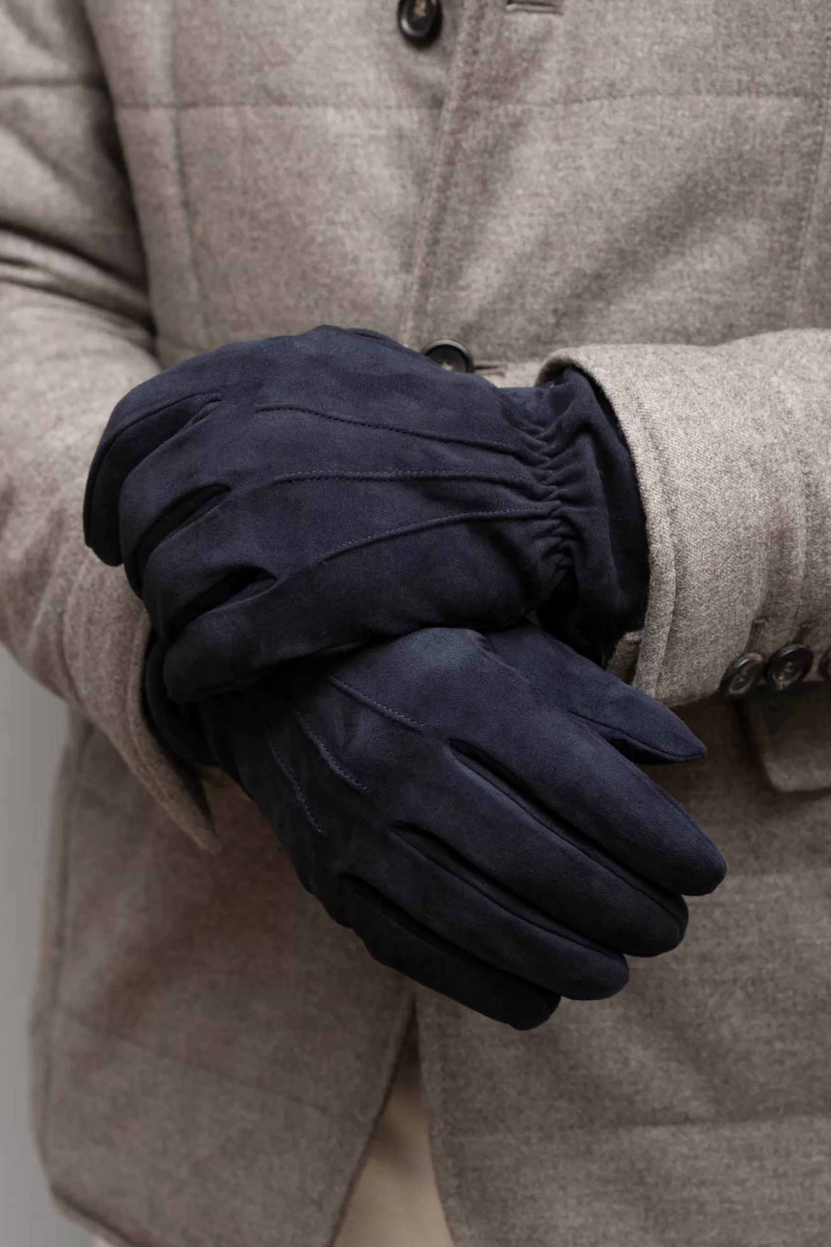 Store Pini Parma Guanti In Pelle Scamosciata Foderati In Cashmere - Made In Italy Blu