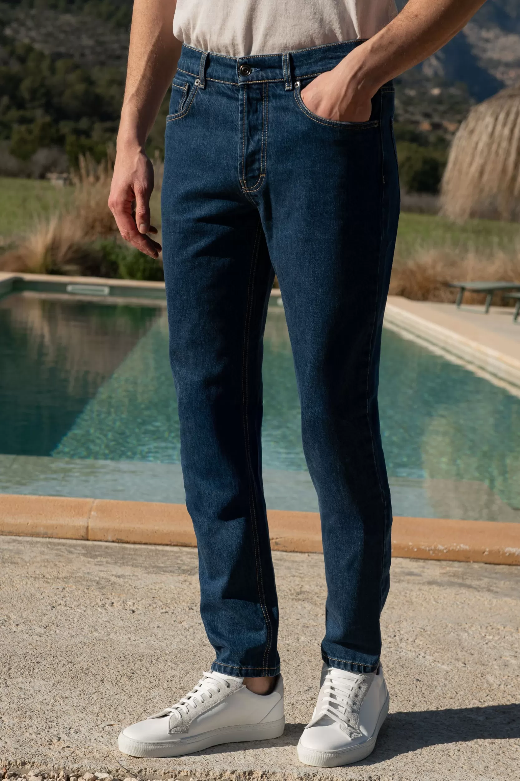 Clearance Pini Parma Jeans Medio - Cotone Candiani - Made In Italy Blu