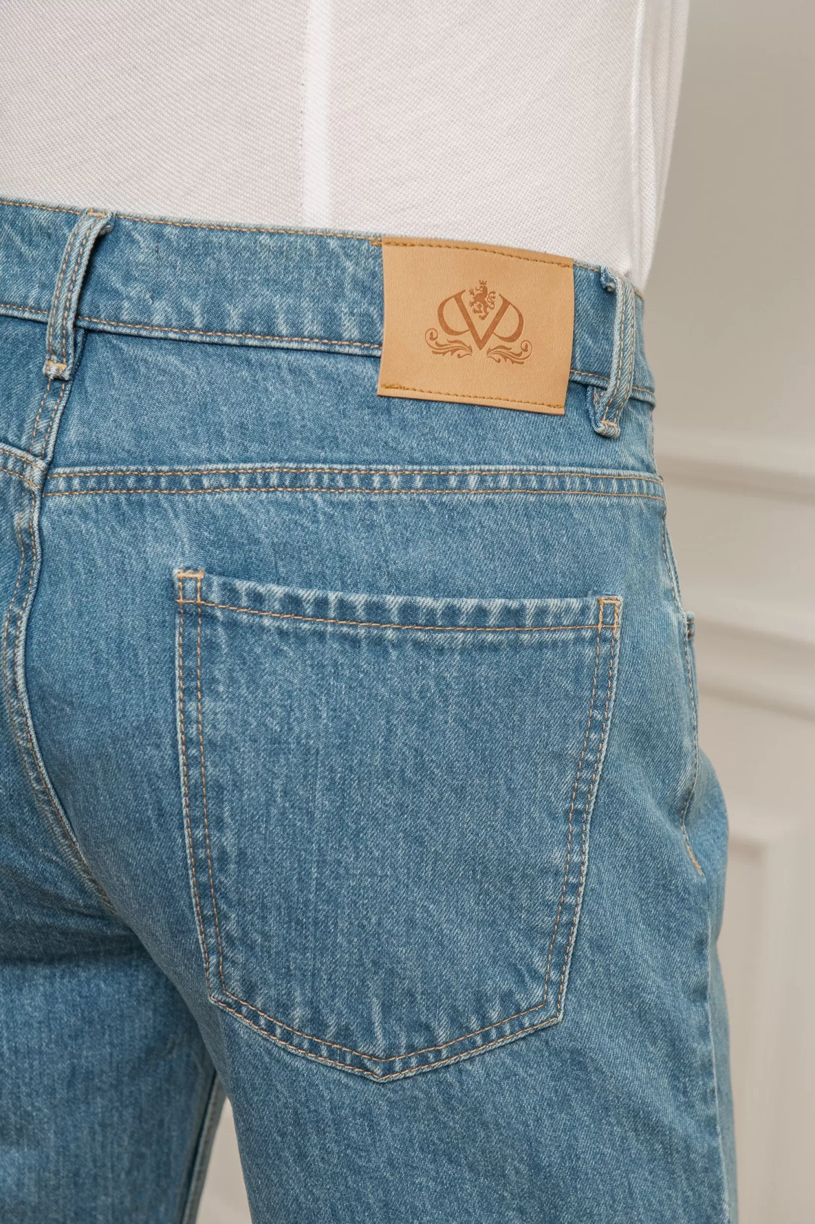 Fashion Pini Parma Jeans Sbiancato - Cotone Candiani - Made In Italy Azzurro