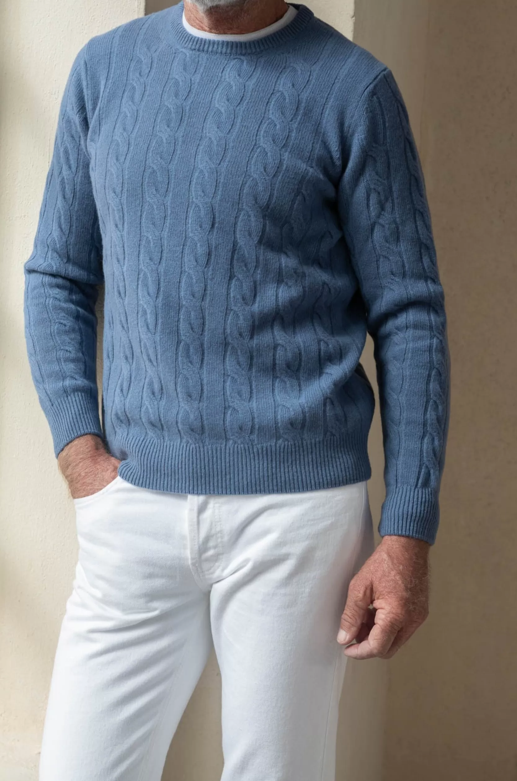 Shop Pini Parma Maglione A Trecce Blu Polvere – Made In Italy