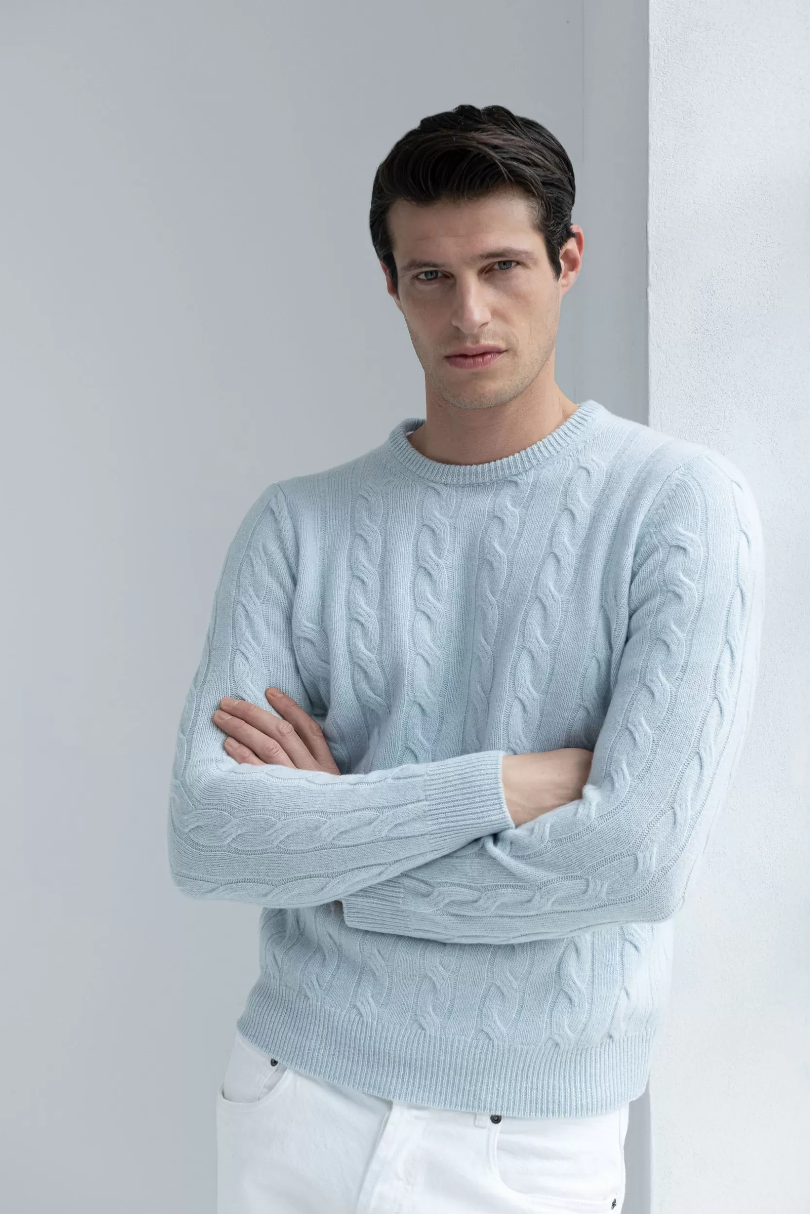 Outlet Pini Parma Maglione A Trecce – Made In Italy Azzurro