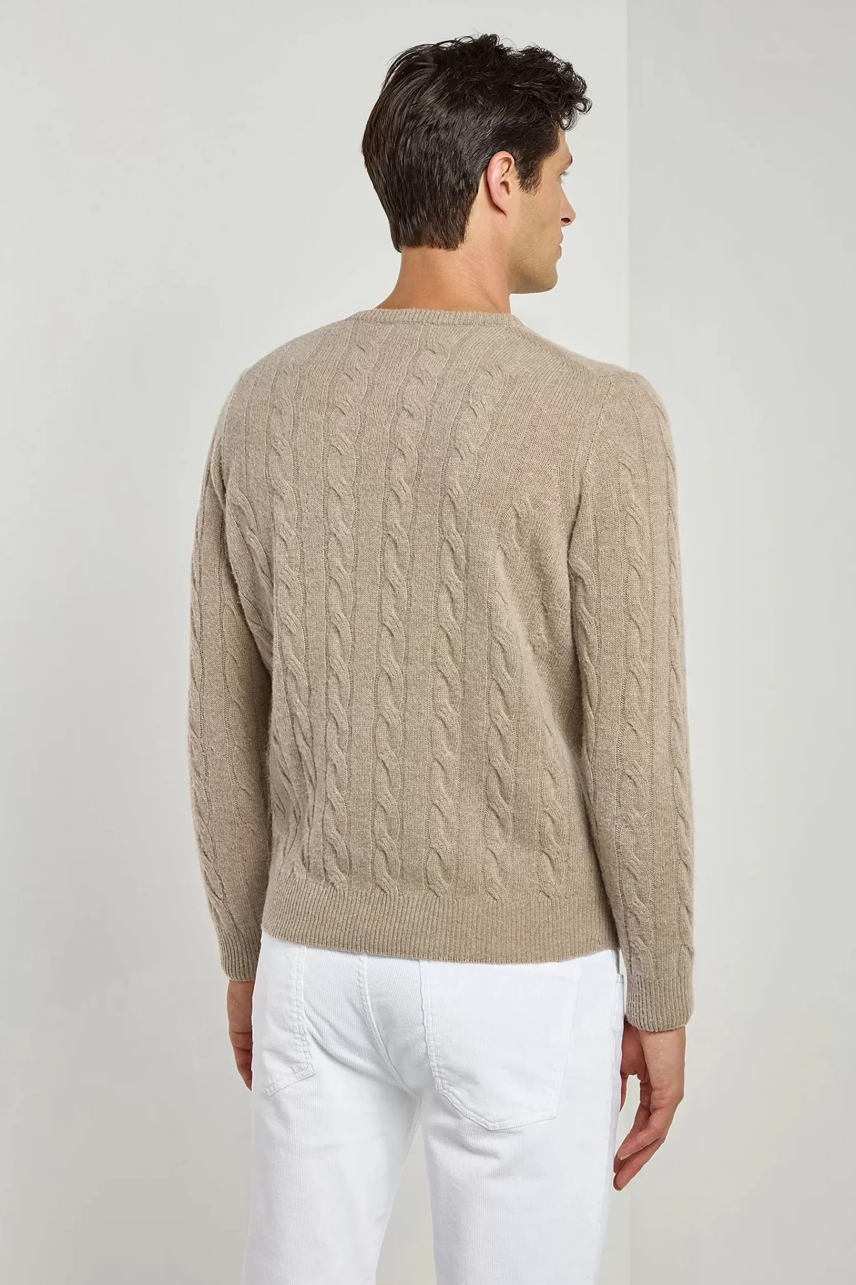 Shop Pini Parma Maglione Tortora Lavorato A Trecce – Made In Italy Talpa
