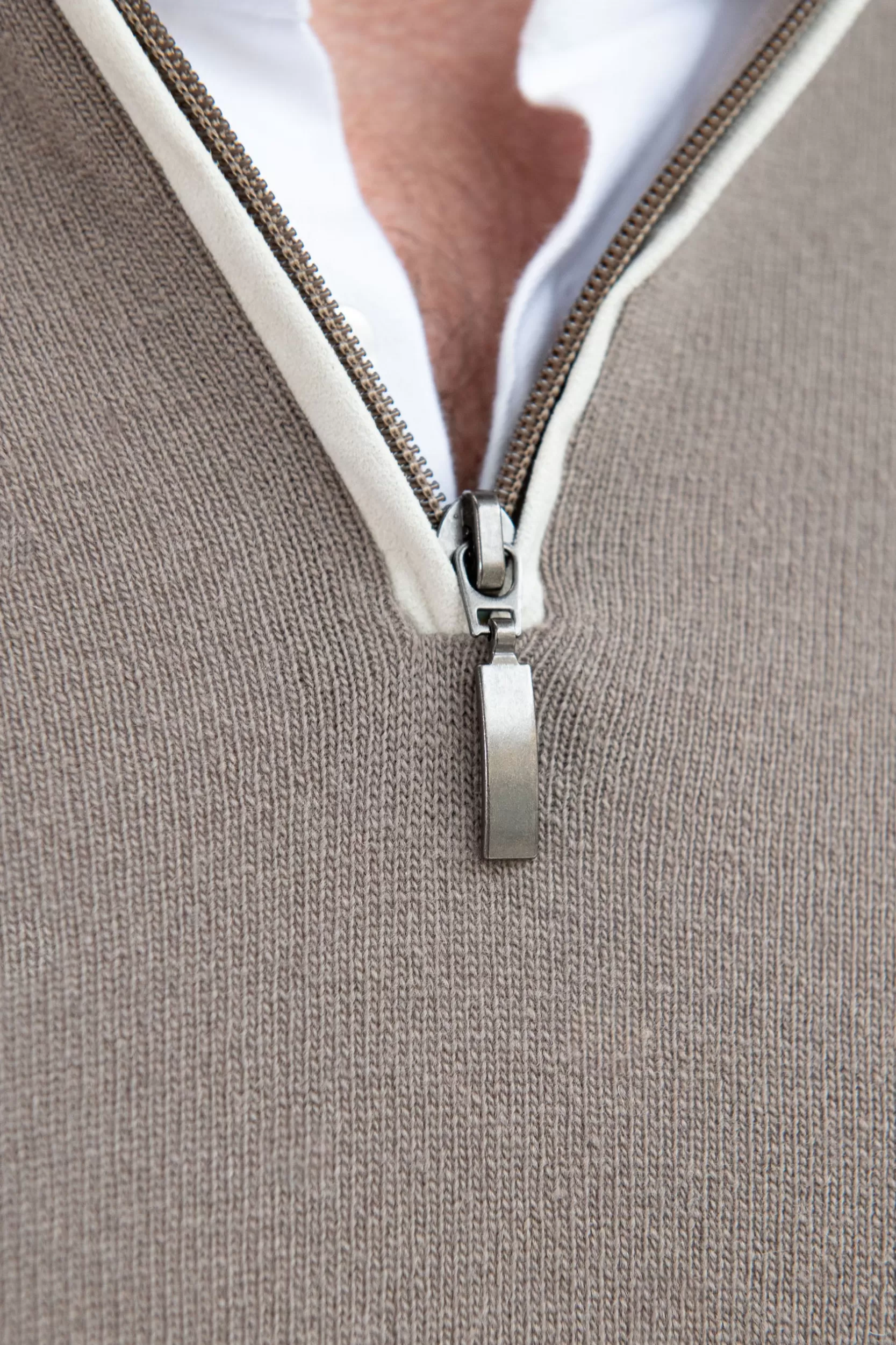 New Pini Parma Mezza Zip In Lana E Cashmere Color Tortora - Made In Italy Talpa